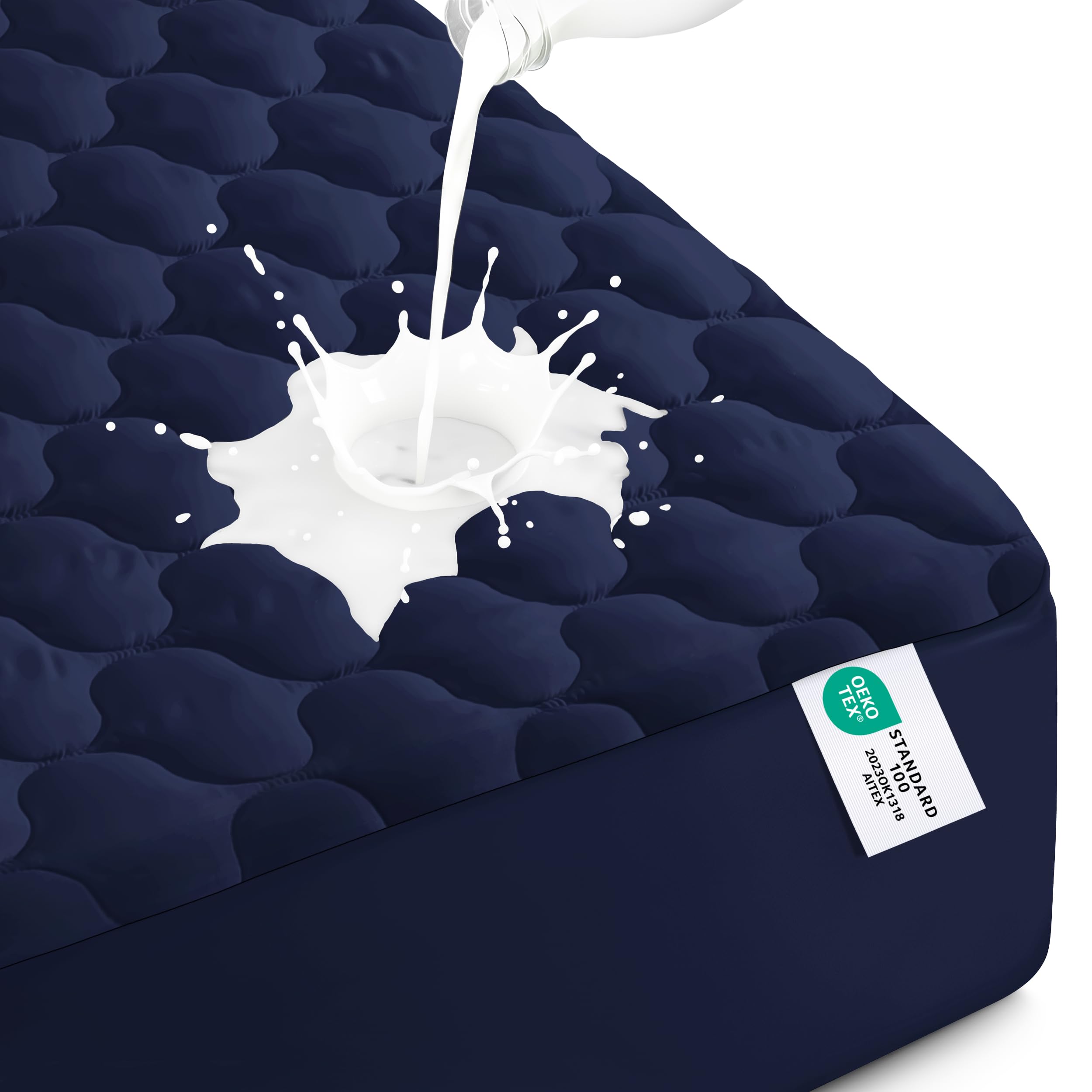 Utopia Bedding Waterproof Mattress Protector, Queen Mattress Pad, Quilted Fitted Cover Stretches up to 16 Inches Deep (Navy)