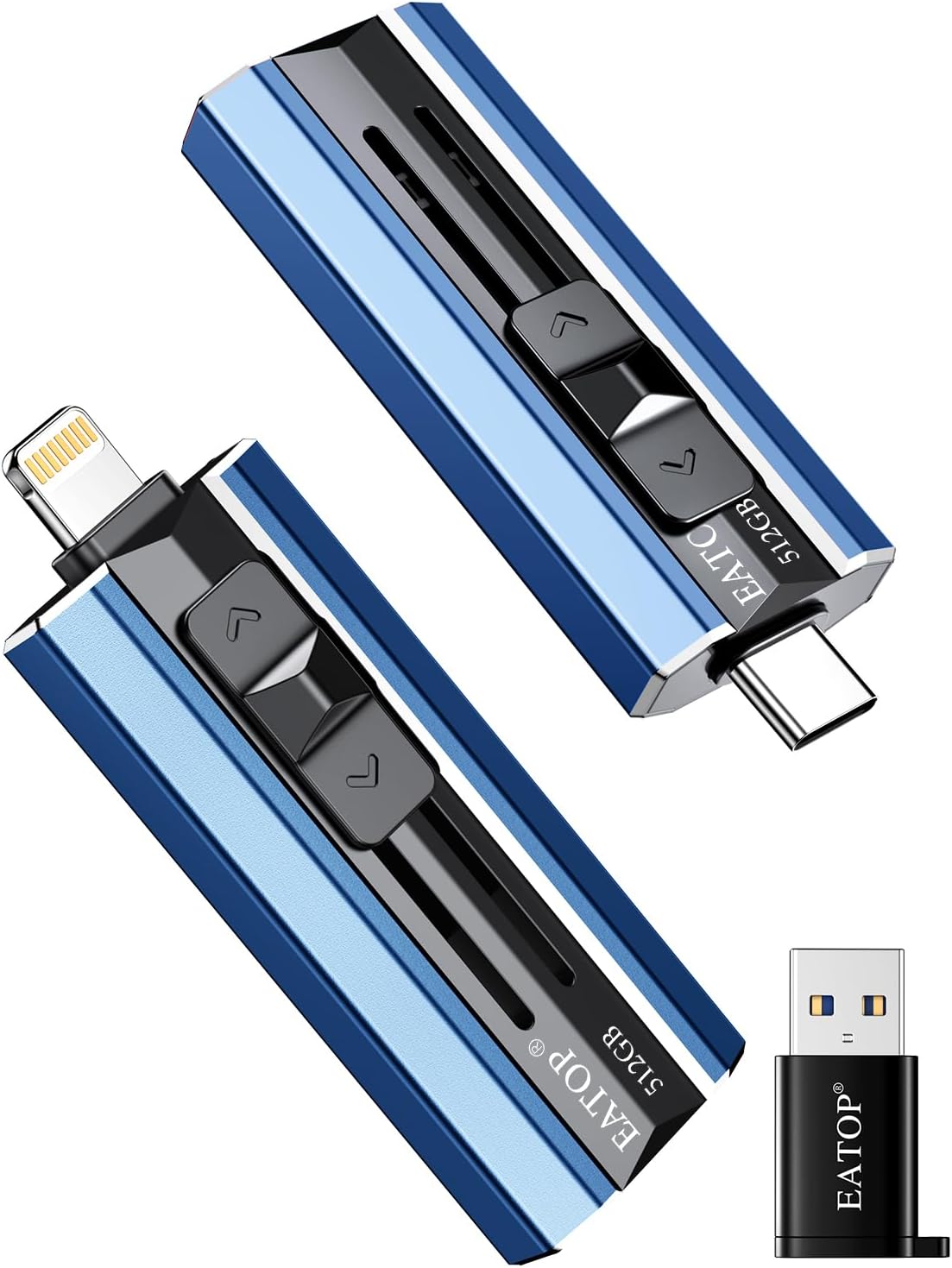 512GB Flash Drive Intended for iPhone iPad, Memory Stick Storage for Photos and Videos Backup, Compatible with iPhone iPad Android PC, Plug and Play, No Application Required (Blue)