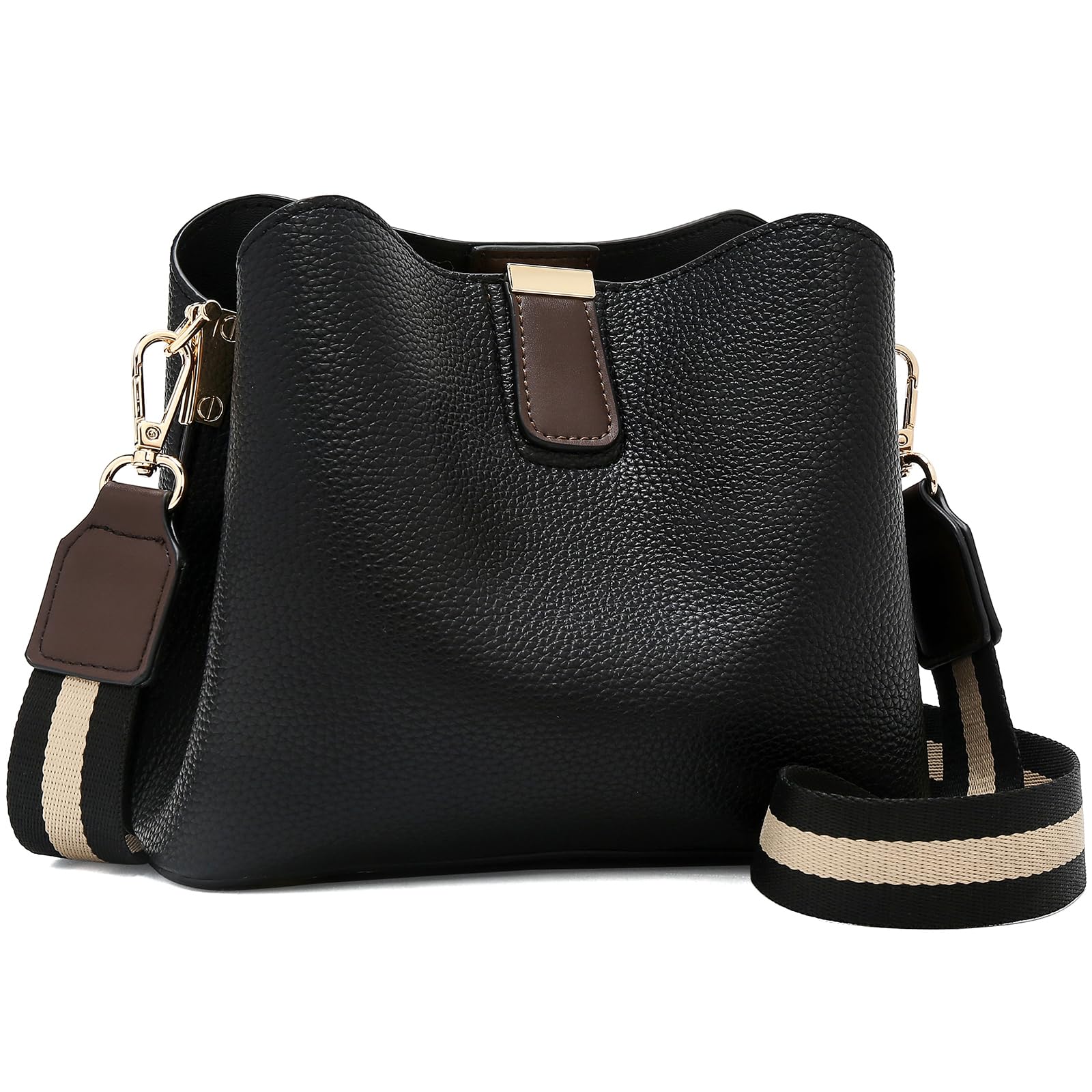FOXLOVER Lichee Pattern Crossbody Bags for Women Vegan Leather Purses Trendy Shoulder Handbags with Wide Strap