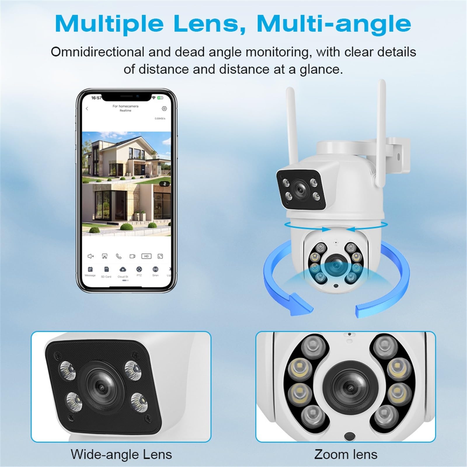 Kamera PTZ 4MP 4K z Wi-Fi, podwójnym obiektywem, podwójnym ekranem, zewnętrzną, bezprzewodową kamerą CCTV IP z detekcją człowieka AI(ADD 32G)
