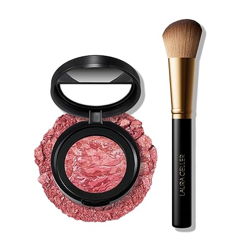 Miniatura 9 de LAURA GELLER NEW YORK Blush-n-Brighten - Rubor marmoleado 2 en 1, tono Sunlit Rose (rosa iluminada por el sol), brocha angular para rubor,