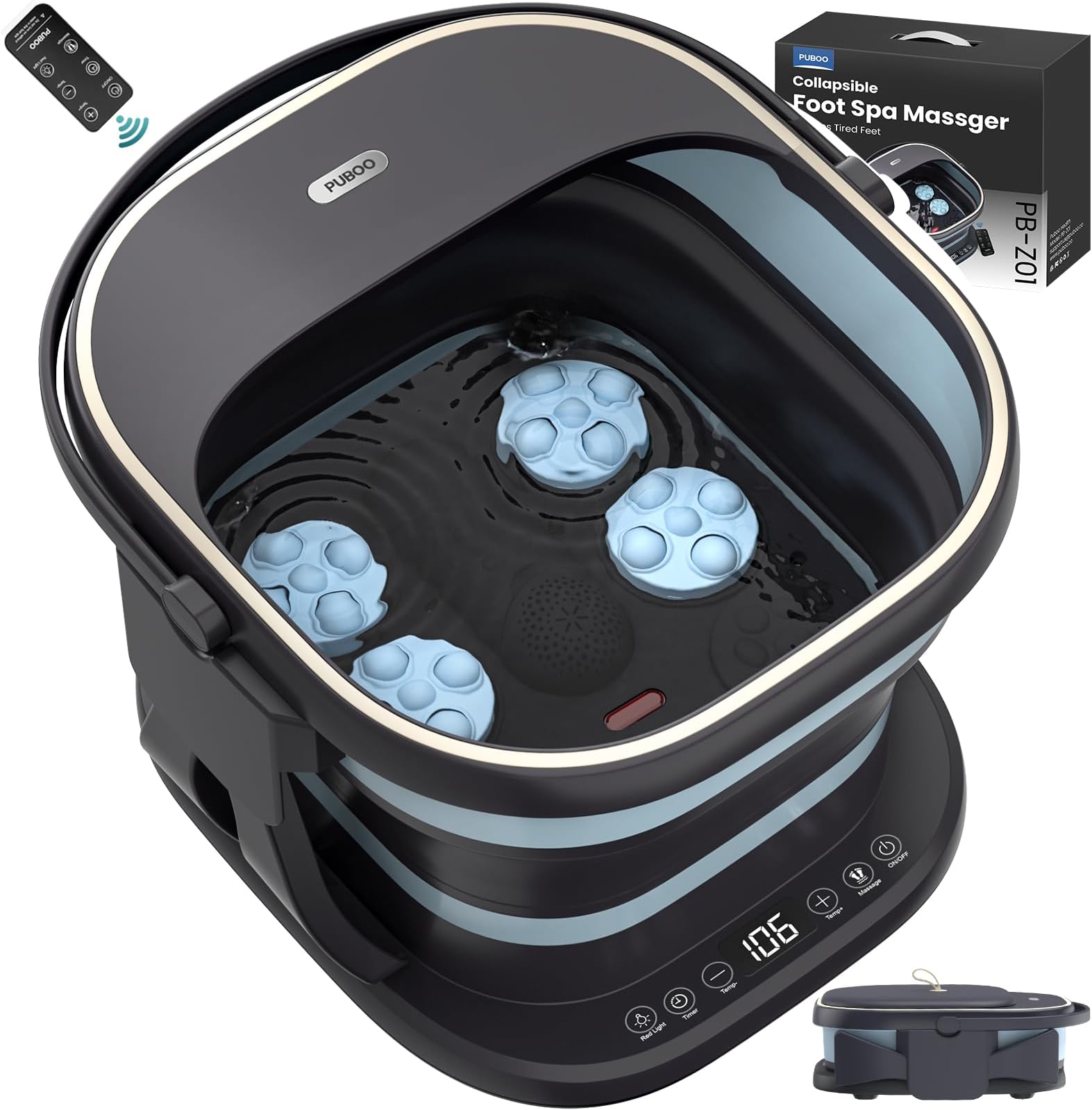 Collapsible Foot Spa Bath Massager with Heat, 95-115°F Precise Temp Control, Motorized Massage Rollers, Heated Foot Bath Soak Tub, Fits US Men’s Size 11