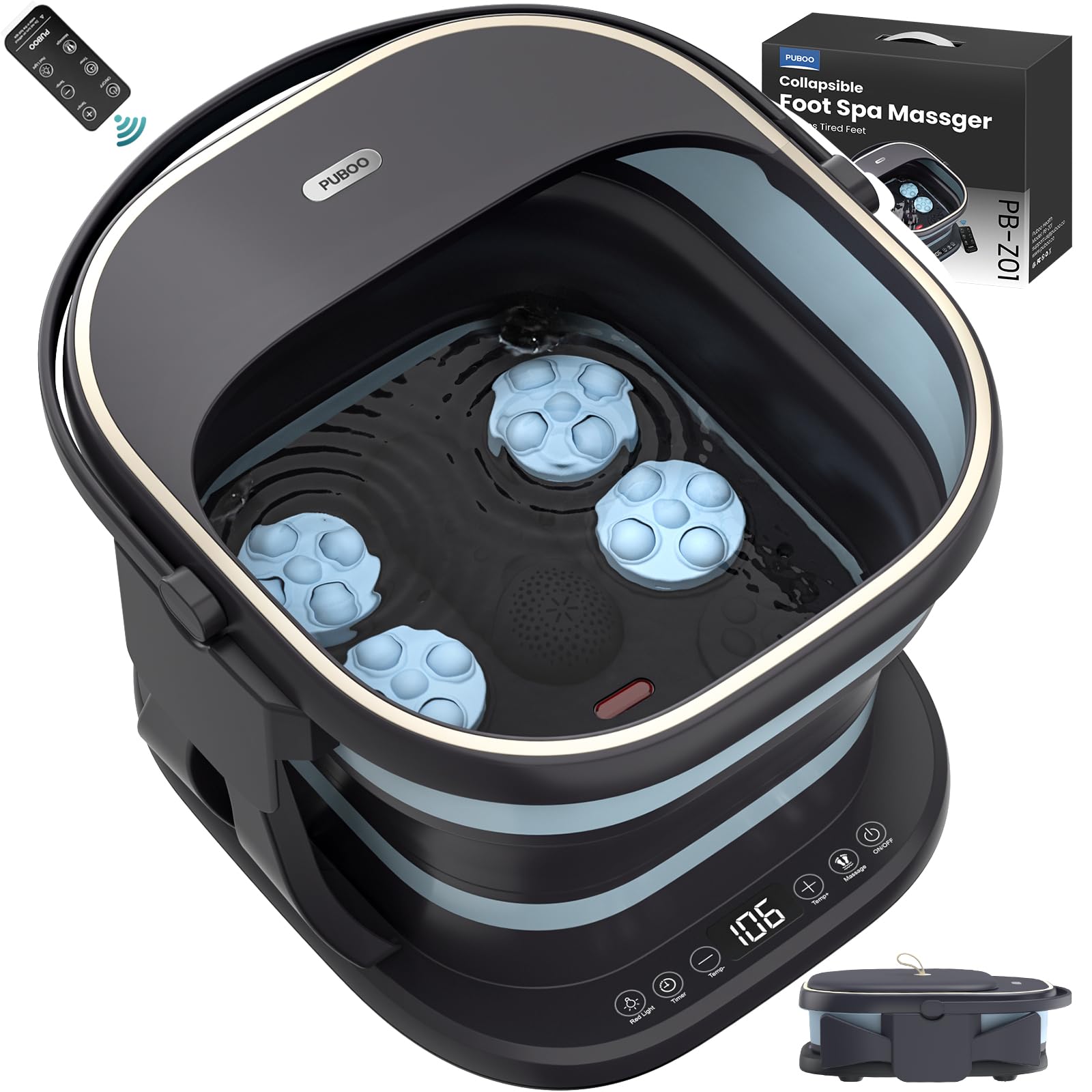 Puboo Collapsible Foot Spa Bath Massager with Heat, 95-115°F Precise Temp Control, Motorized Massage Rollers, Heated Foot Bath Soak Tub, Fits US Men’s Size 11, Gift for New Year