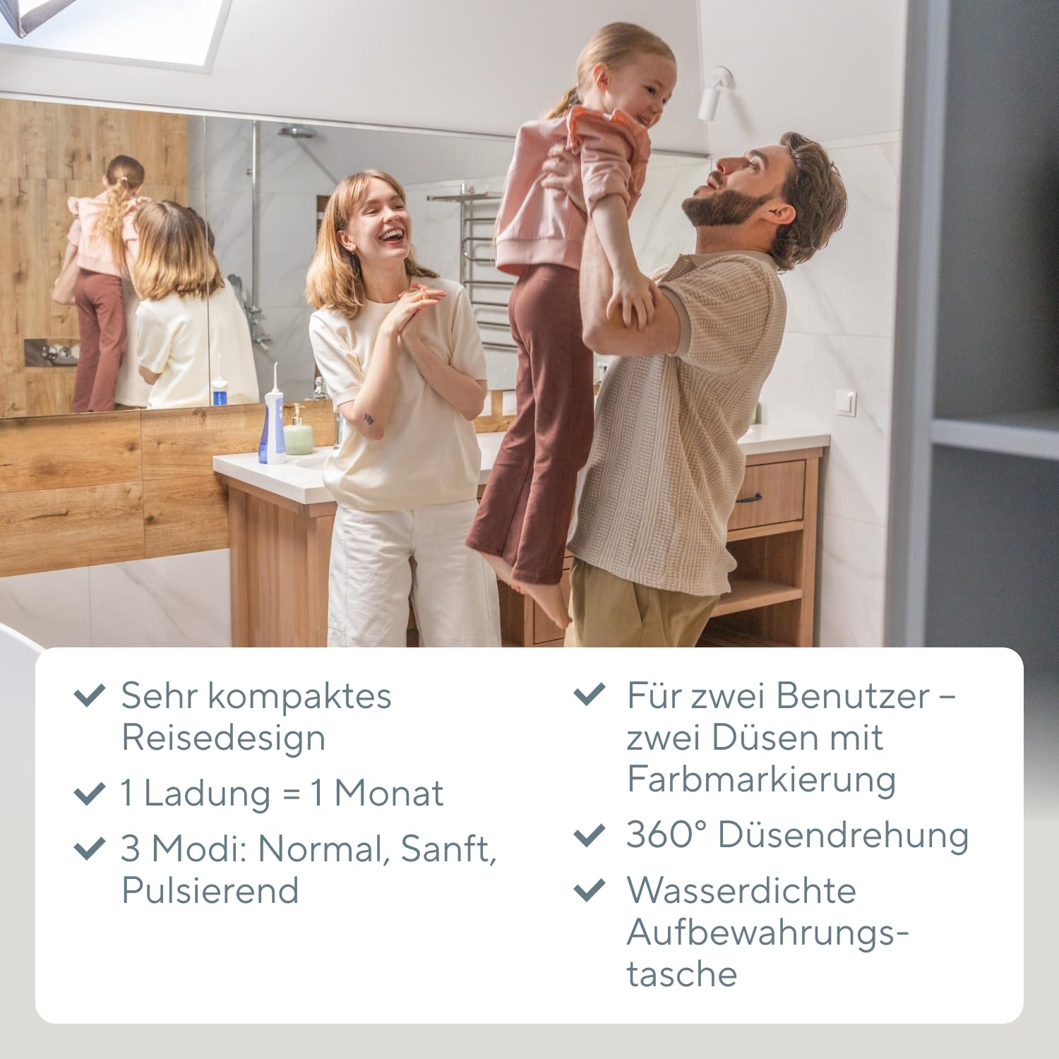 B.Well PRO-911 Tragbare Munddusche | Ideal für unterwegs, 45 Tage Akku | Schweizer Qualitätsstandards: Kompakt für unterwegs, 2 Düsen, 3 Modi und gründliche Mundpflege.