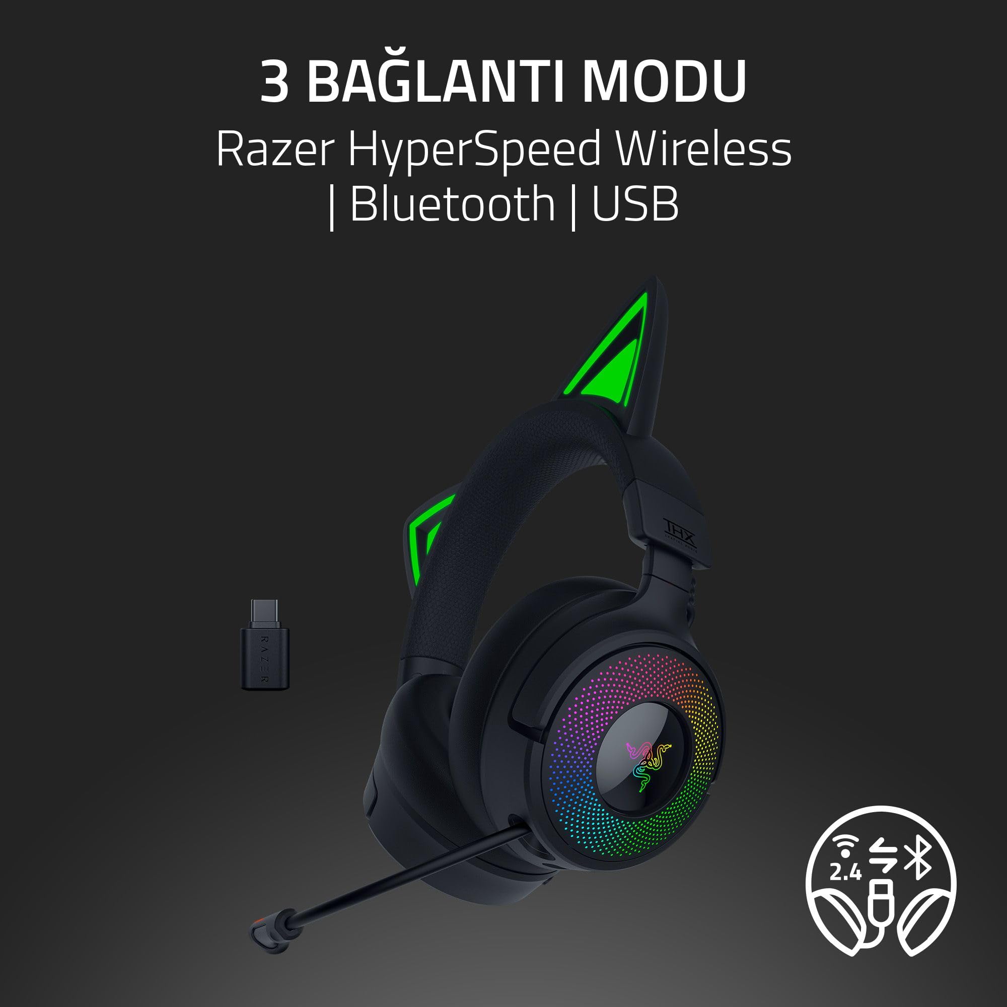Razer Kraken Kitty V3 Pro - RGB Kitty kablosuz oyun kulaklığı