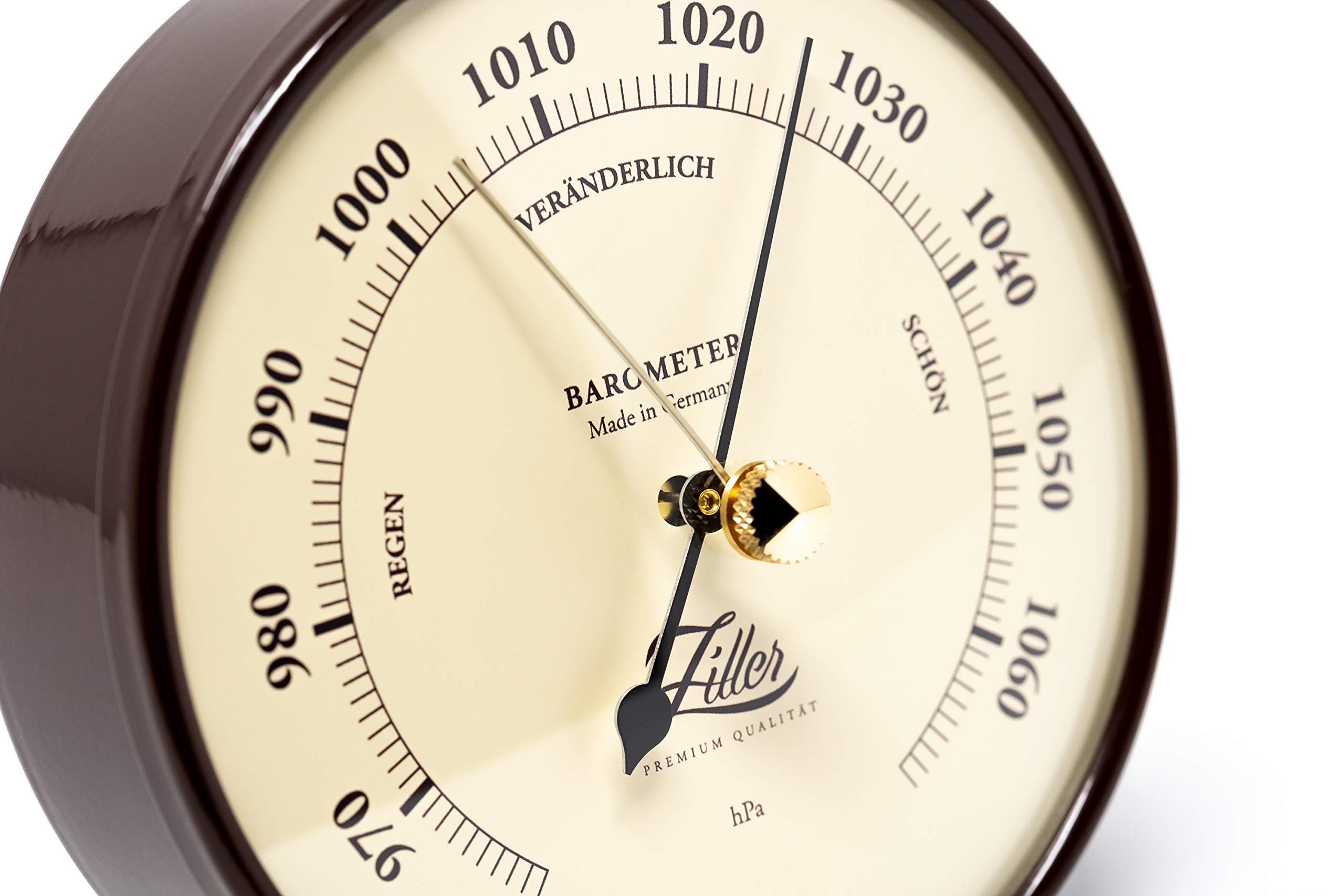 ZILLER Barometer, Serie Retro, Gehäuse Braun, Ziffernblatt Creme, Durchmesser 10cm, Made in Germany