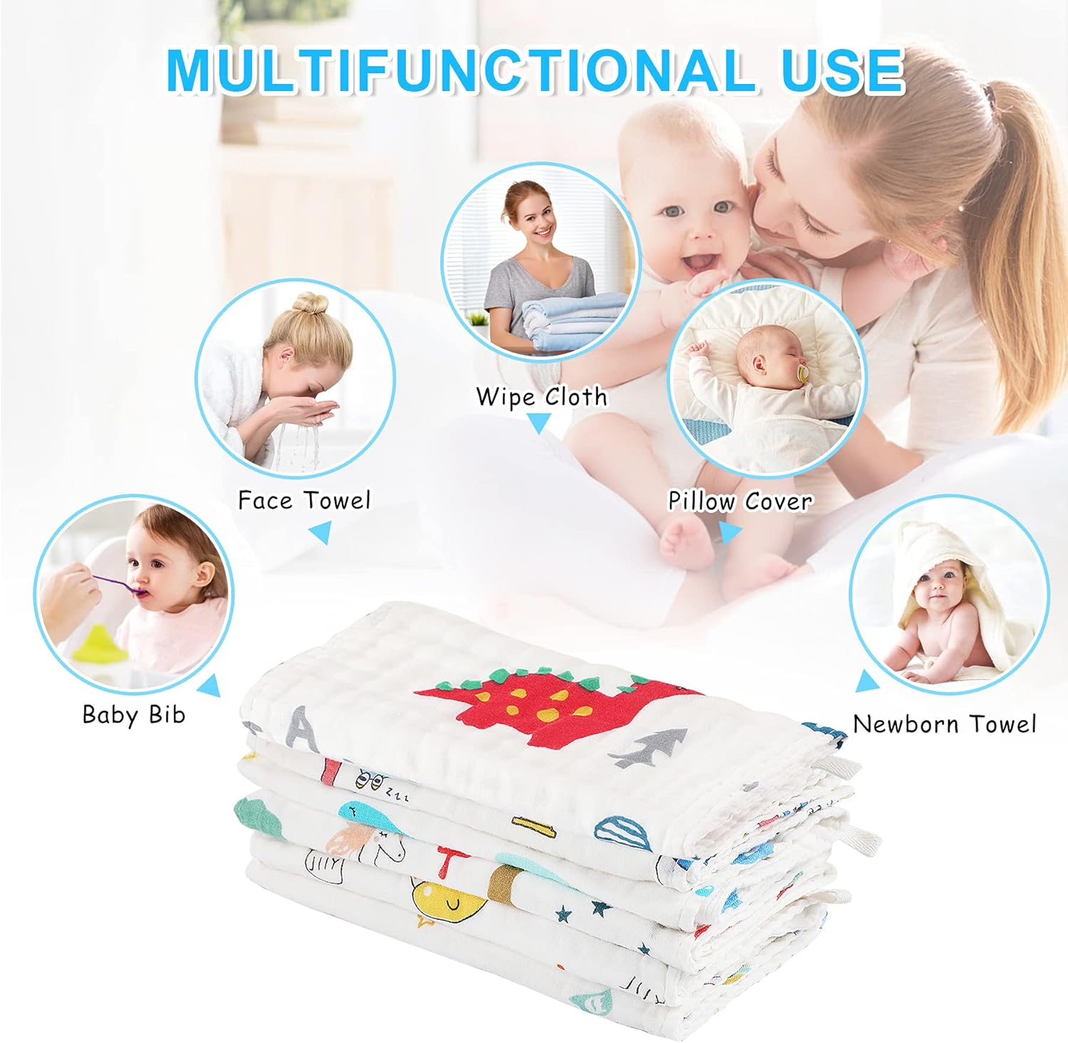 6 Pack Burp Cloths for Baby, Toddler Burp Cloths Large 20 ×10 Inches Organic Cotton Muslin Burp Cloths for Boys & Girls, Newborn Towel Absorbent Burping Rag : Baby