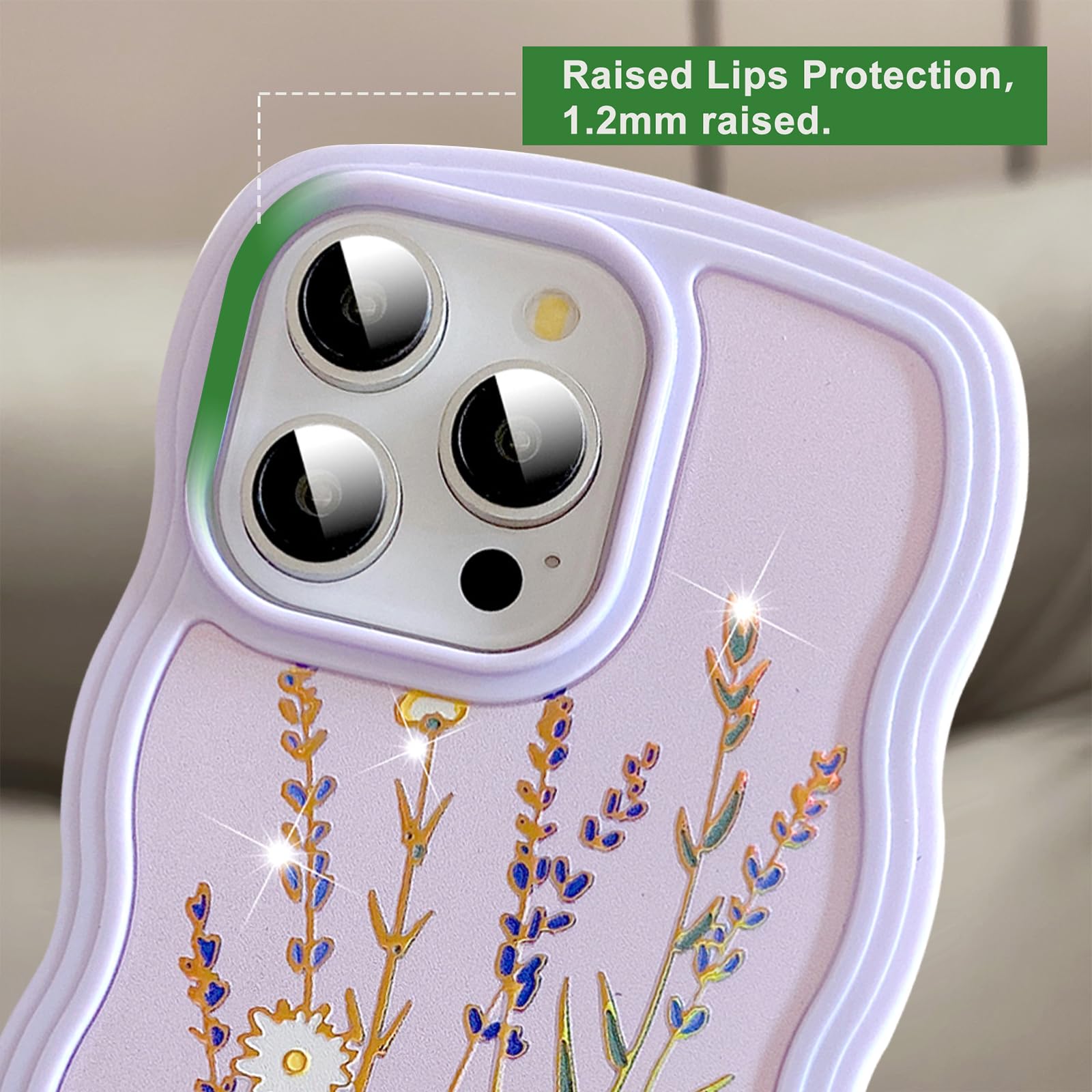 UEEBAI for iPhone 14 Pro Max Case, Floral Wave Frame Cute Curly Anti-slip Flower Case with Aesthetic Pattern - Image 3