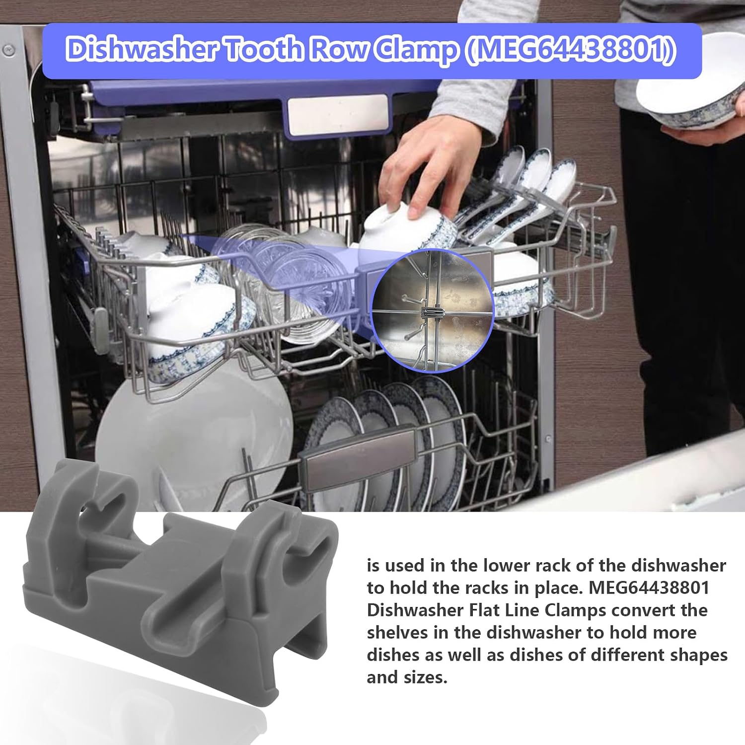 2PCS MEG64438801 Dishwasher Rack Fixing Clip compatible With LG Rack Replacement Parts MEG64438801 AP6237065 4512016 Ps12081829 PS8727386 EAP8727386 00611474 AP4355082