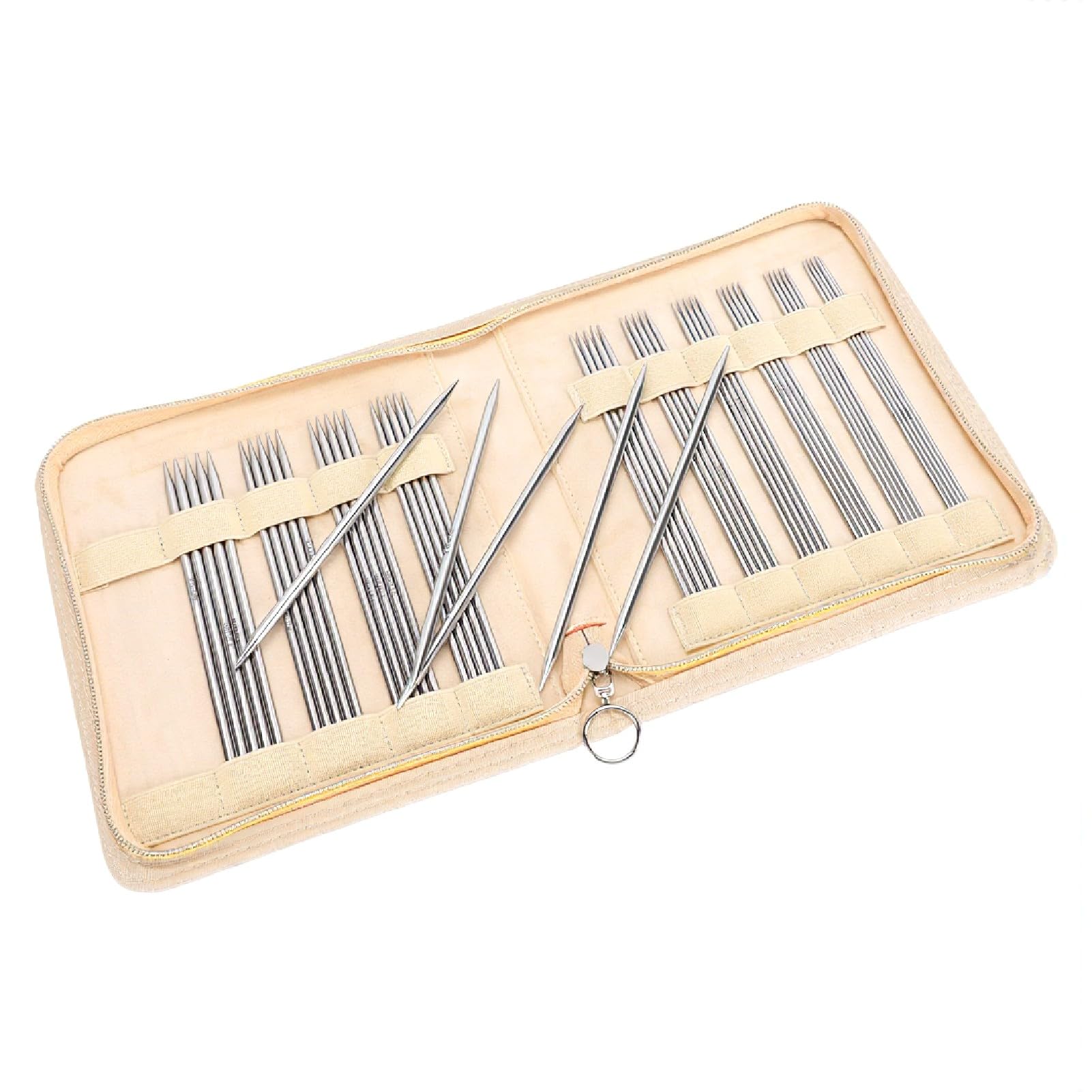 GOWENIC Edelstahl-Doppelspitz-Stricknadel-Set, 55-teilig, 2,0 Mm Bis 5,0 Mm, Metall-Stricknadeln mit Aufbewahrungstasche für Socken, Hüte, Glatt Poliert, Rostfrei