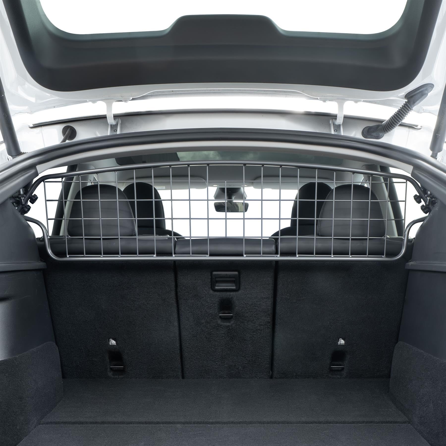 Travall Hundegitter kompatibel mit Tesla Model Y (2020-2025) Fahrzeugspezifischer Kofferraumschutz Gepäckschutz Trenngitter Ladungsteiler Hochbelastbare Stahl Auto Haustierbarriere