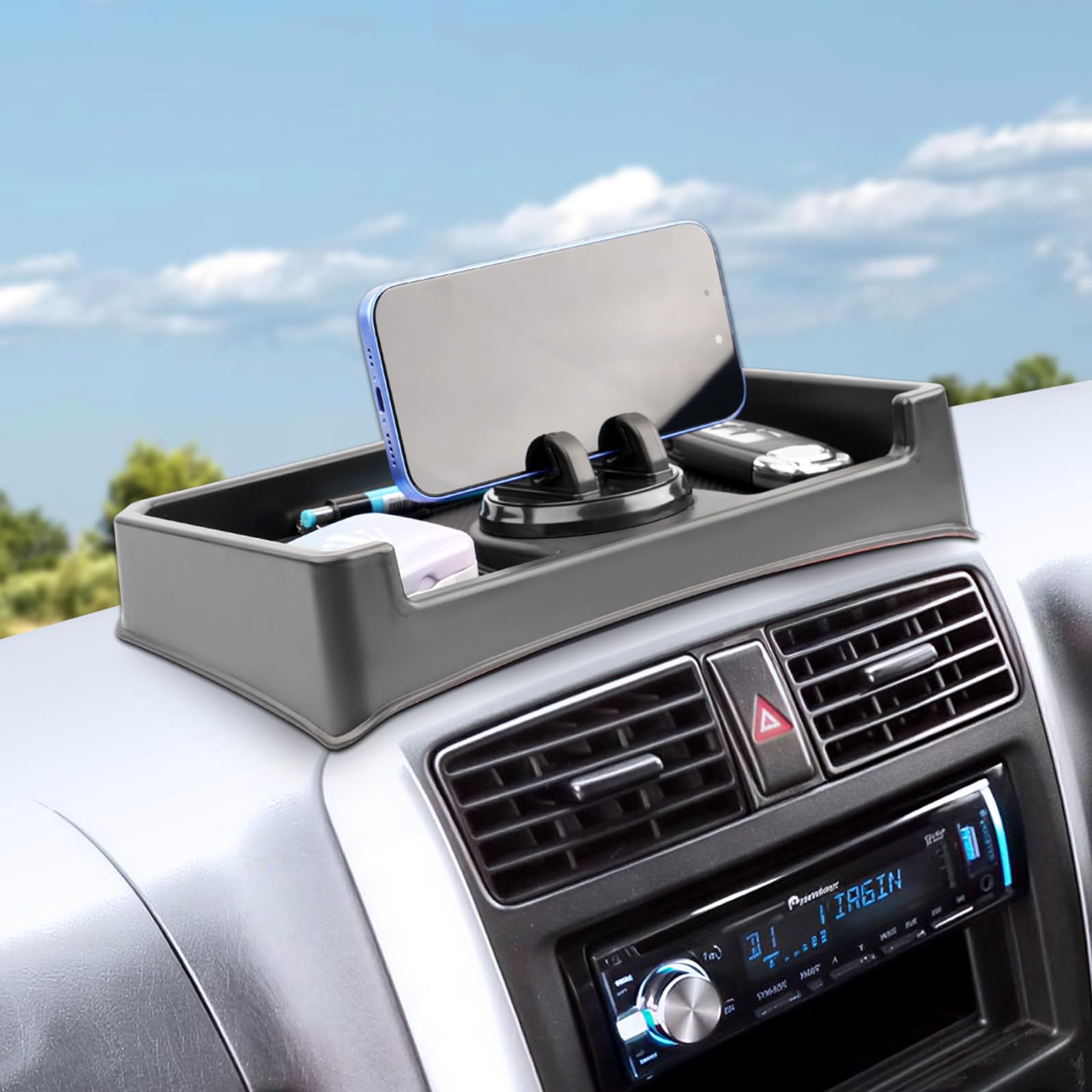 Vano Portaoggetti del Cruscotto Centrale Compatibile con Suzuki Jimny JB23 JB33 1998-2018, Console Centrale Portaoggetti, Organizer per Console Centrale con Tappetino Antiscivolo Nero