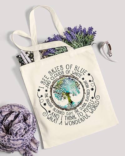 Miniatura 7 de AUSVKAI Bolsa de lona estética para mujer, lindas bolsas de algodón reutilizables de tela para compras, playa, comestibles, Árbol de la Tierra Texto