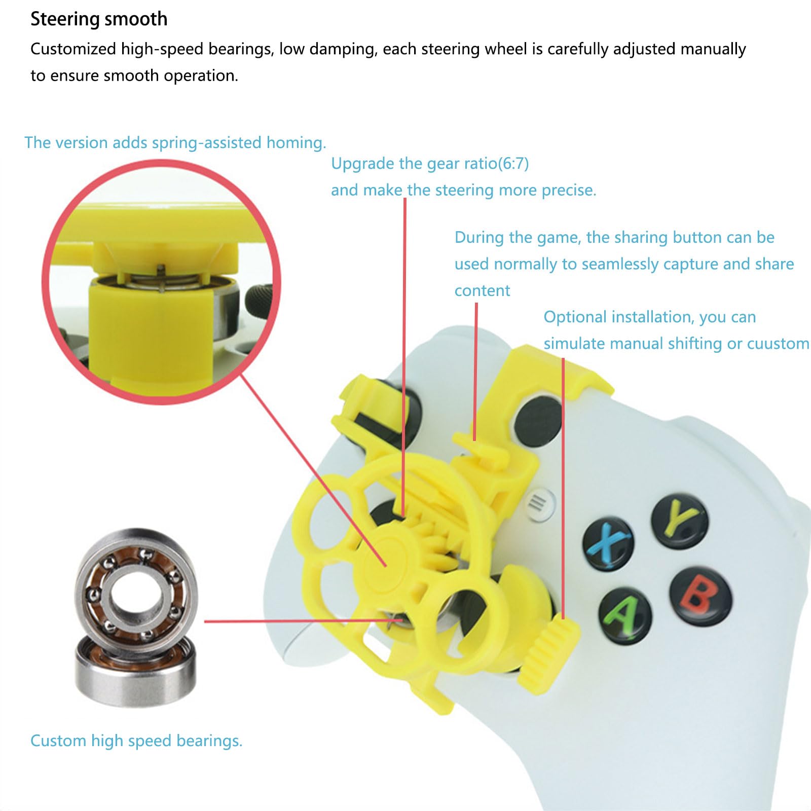 TXW Game Controller Mini Steering Wheel for X-box Accessory for X-box Series X/S Racing Video Game,Game Joystick Racing Games Controller (White)