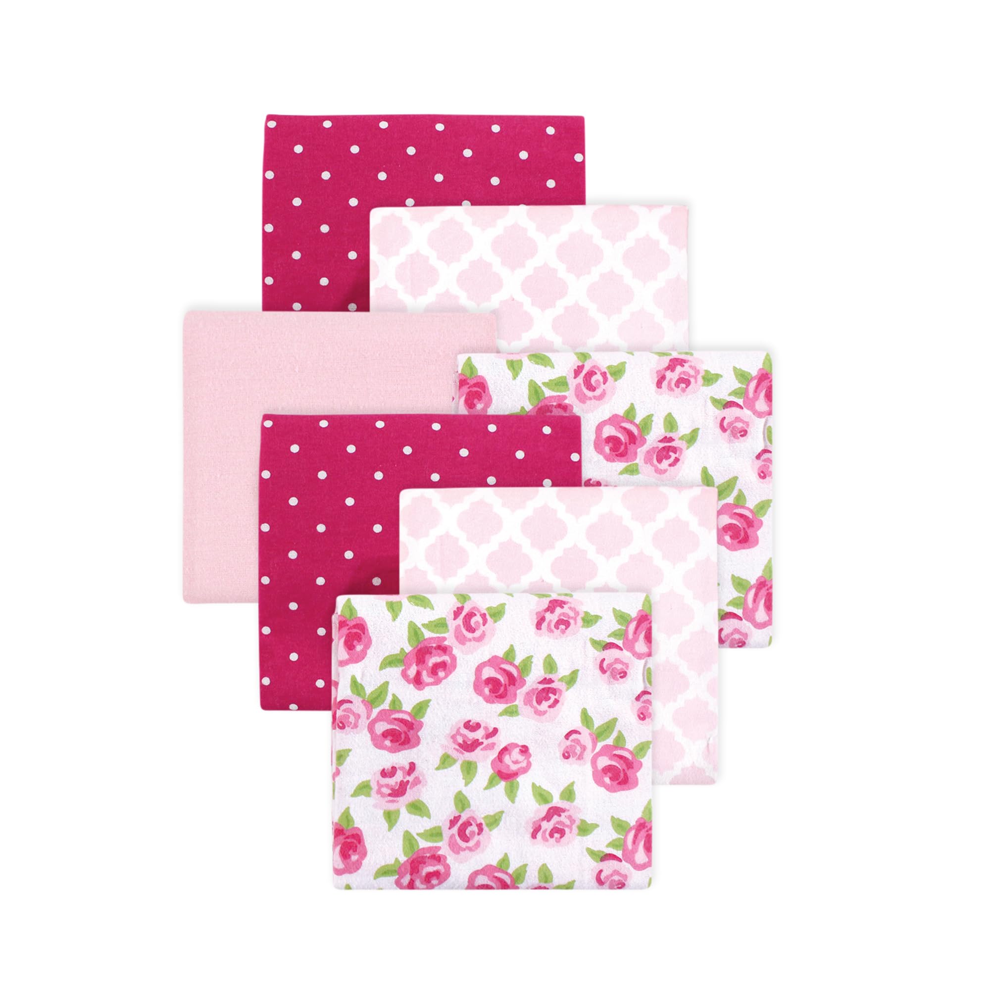 Little Treasure Hudson Baby Cotton Poly Flannel Receiving Blankets Multipack, Pink Rose, 30x30 inches