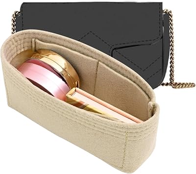 LOUKAYCCI Felt Insert Purse Organizer Fit GG Marmont Matelasse Shoulder Bag, Organizer Handbag Tote Liner Pouch for Women Small Shoulder Bag Super Mini, Beige