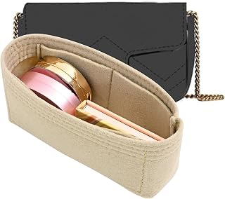 LOUKAYCCI Felt Insert Purse Organizer Fit GG Marmont Matelasse Shoulder Bag, Organizer Handbag Tote Liner Pouch for Women Small Shoulder Bag (Super Mini, Beige)