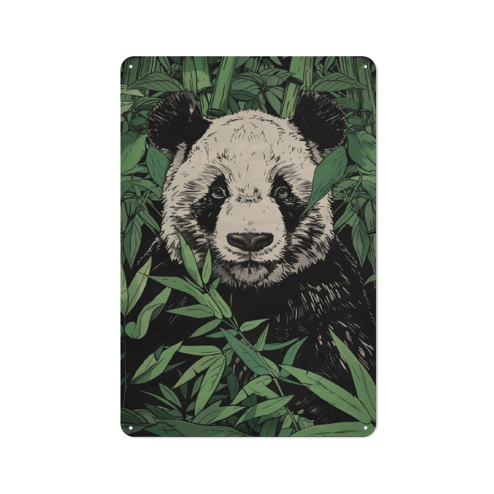 Junmoney Panda In Bamboo Metal Sign 30X20cm With For Hallway Wall, Rustic Decor, For Furnishing A New Hallway With Rustic Decor
