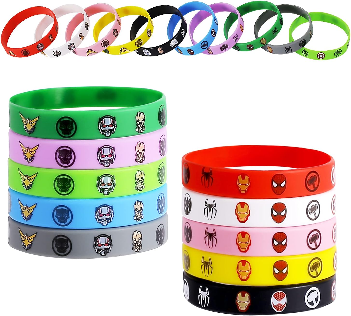 20pcs Superhero Bracelets, Superhero Party Favors Rubber Wristbands for Kids Boy Girl, Superhero Birthday Party Supplies Decoration