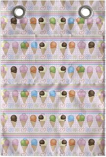 Lunarable Ice Cream Hanging Pocket Organizer, Horizontal Borders with Dots Stripes Creamy Milky Desserts Flowers and Hearts, Printed Polyester Storage Bag with Pockets, 14" x 20", Multicolor