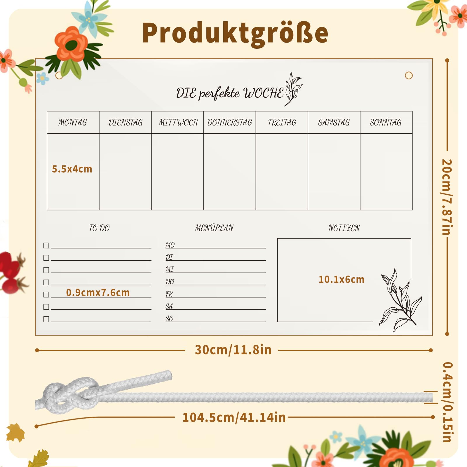 Wochenplaner Aus Acryl 30x20cm - Abwischbarer Familienplaner Mit Stiften