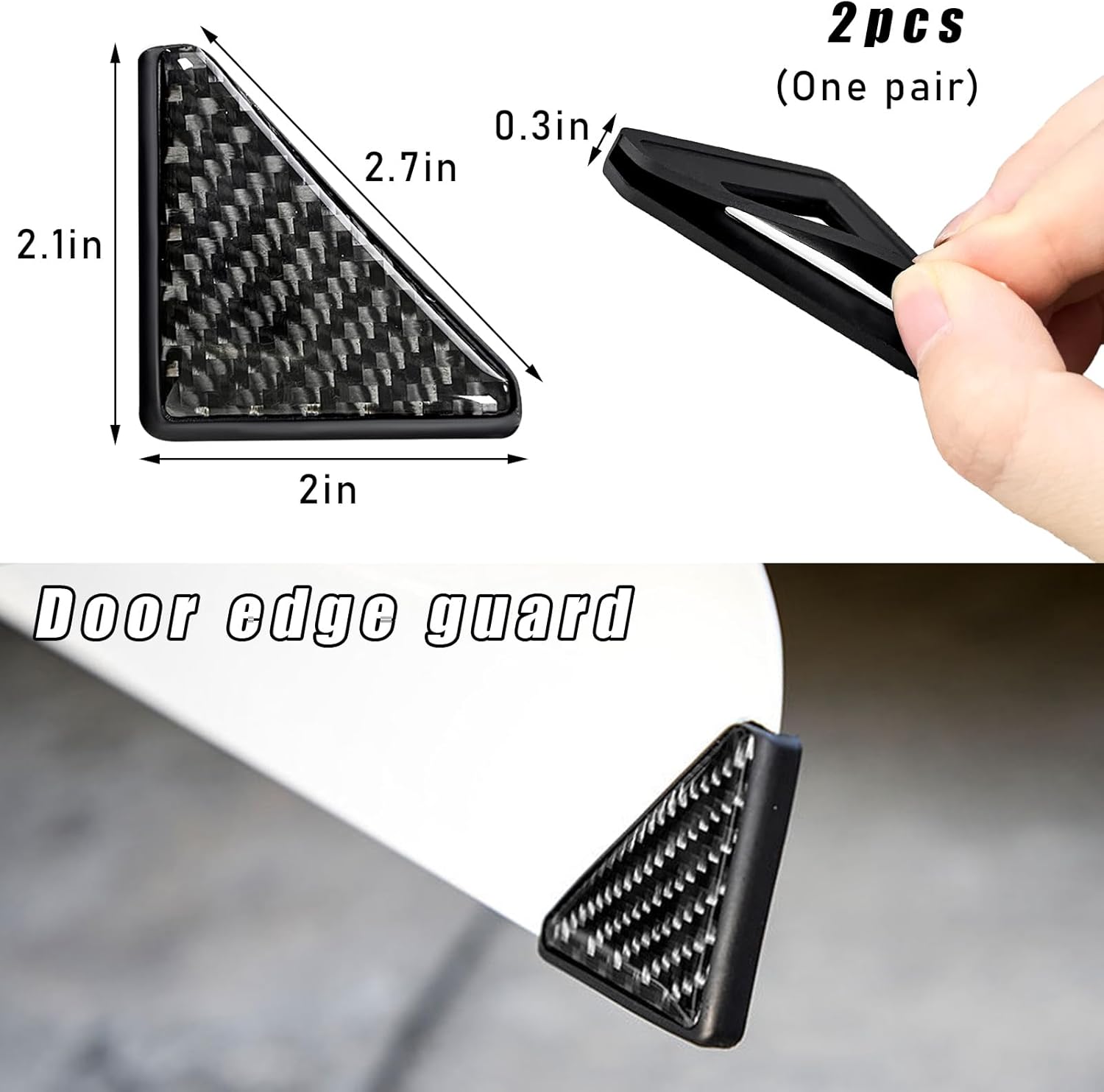 2PCS Car Side Door Edge Guards, Carbon Fiber Anti-Collision Vehicle Door Corner Protector, Self-Adhesive Auto Front Door Corner Scratch Sticker Film, Universal Car Accessories (Black)
