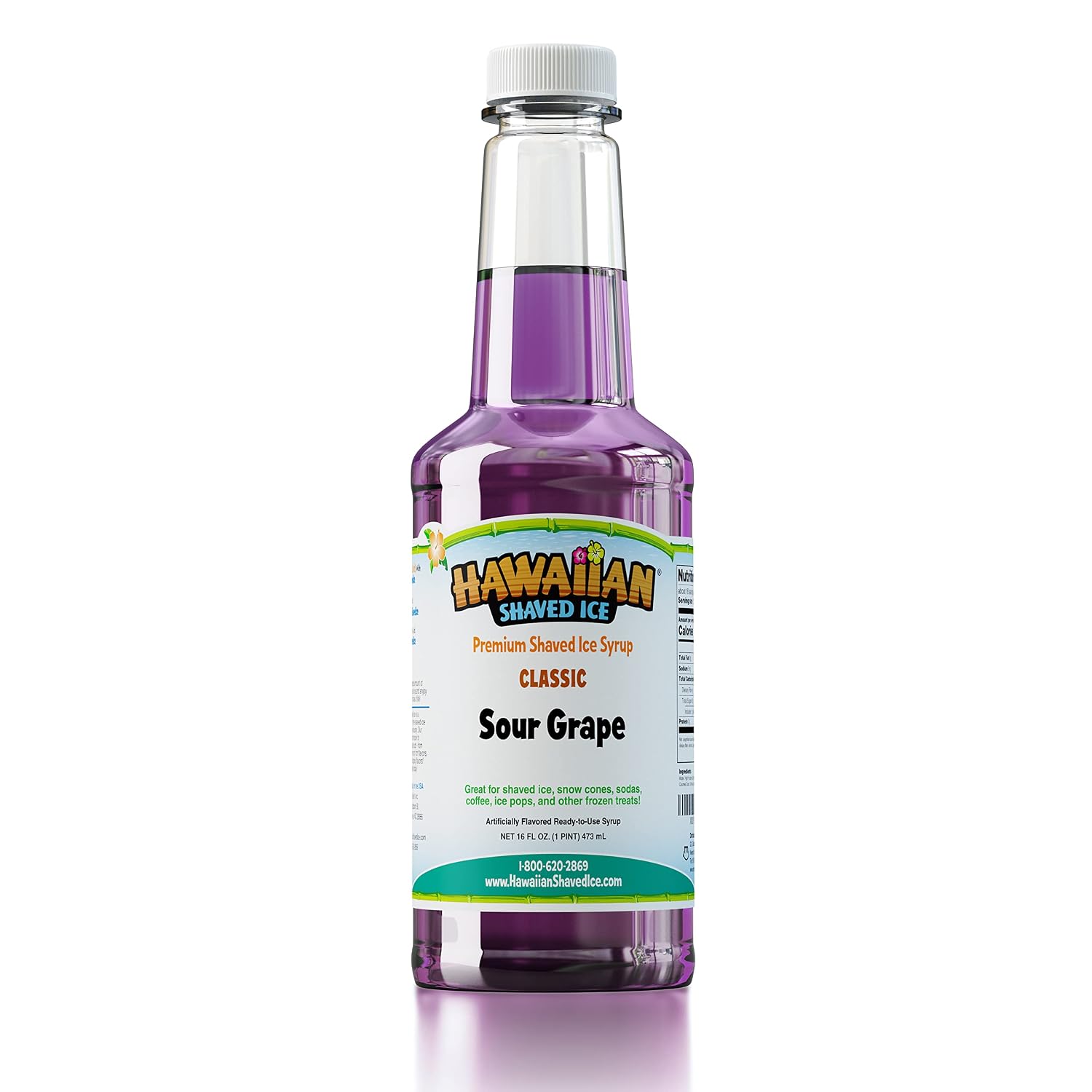 Hawaiian Shaved Ice Syrup Pint, Sour Grape Flavor, Great For Slushies, Italian Soda, Popsicles, & More, No Refrigeration Needed, Contains No Nuts, Soy, Wheat, Dairy, Starch, Flour, or Egg Products