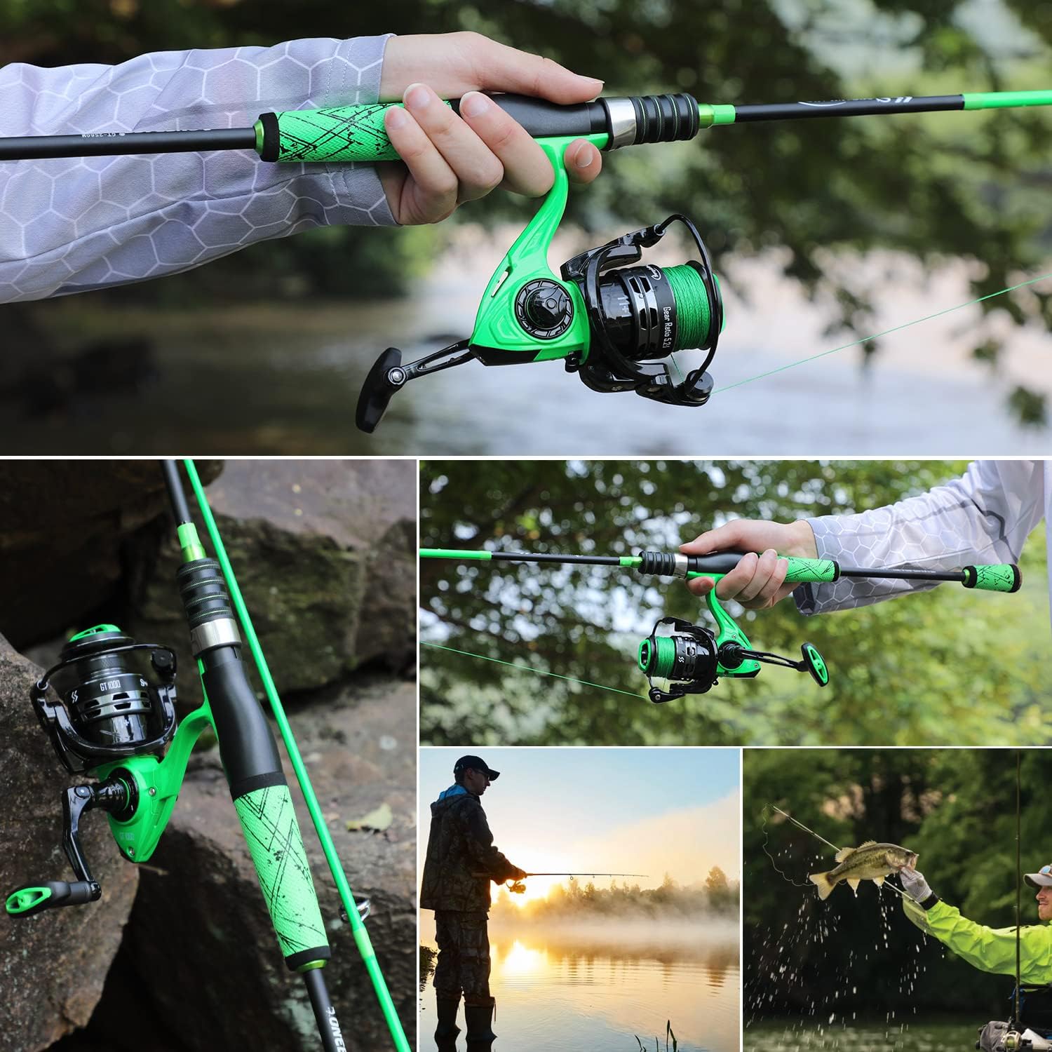 One Bass Fishing Rod and Reel Combo, Spinning Combo with SuperPolymer Handle