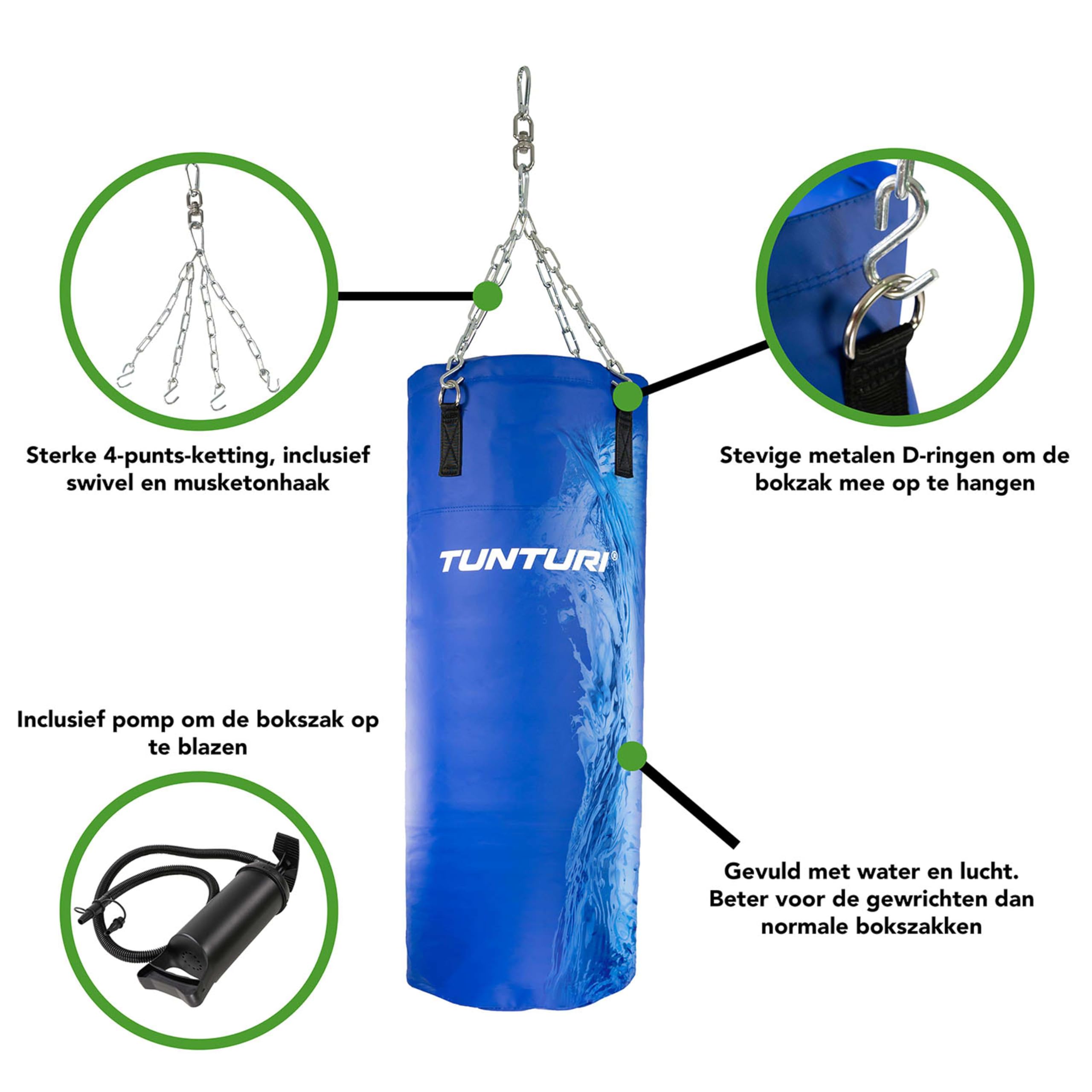 Tunturi Sacco da boxe da appendere, riempito con acqua, lunghezza 100 cm o 150 cm, per boxe, colpire, calci, calci per adulti