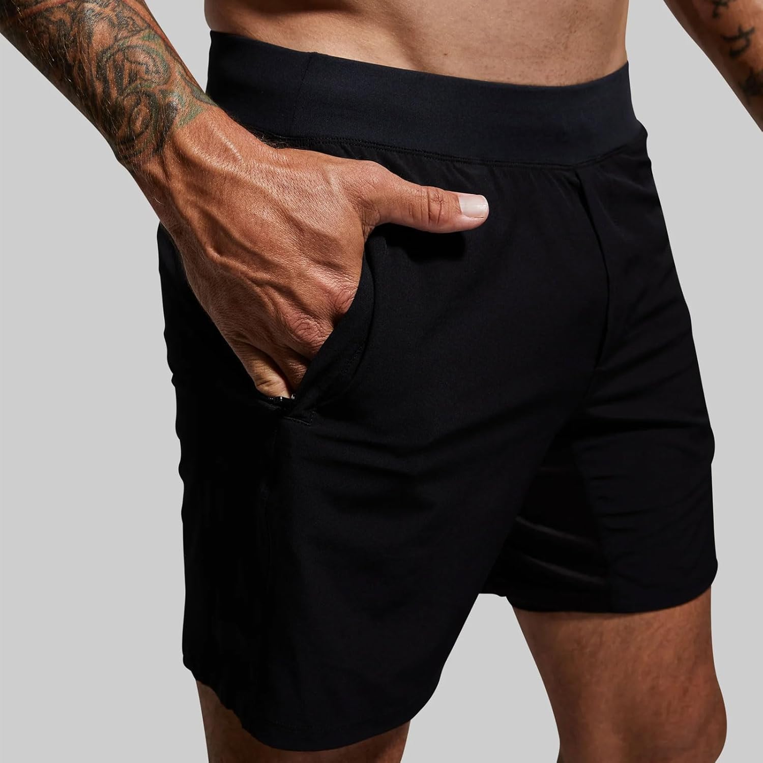 Born Primitive Men's Versatile Short w/Compression 7" - Lightweight Athletic Training Stretchy Shorts with Liner & Pockets