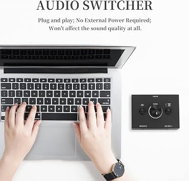 3.5mm Audio Switcher, 2 Input 1 Output/1 Input 2 Output Audio Splitter Switcher, Audio Switcher Box, One-Key Mute Button