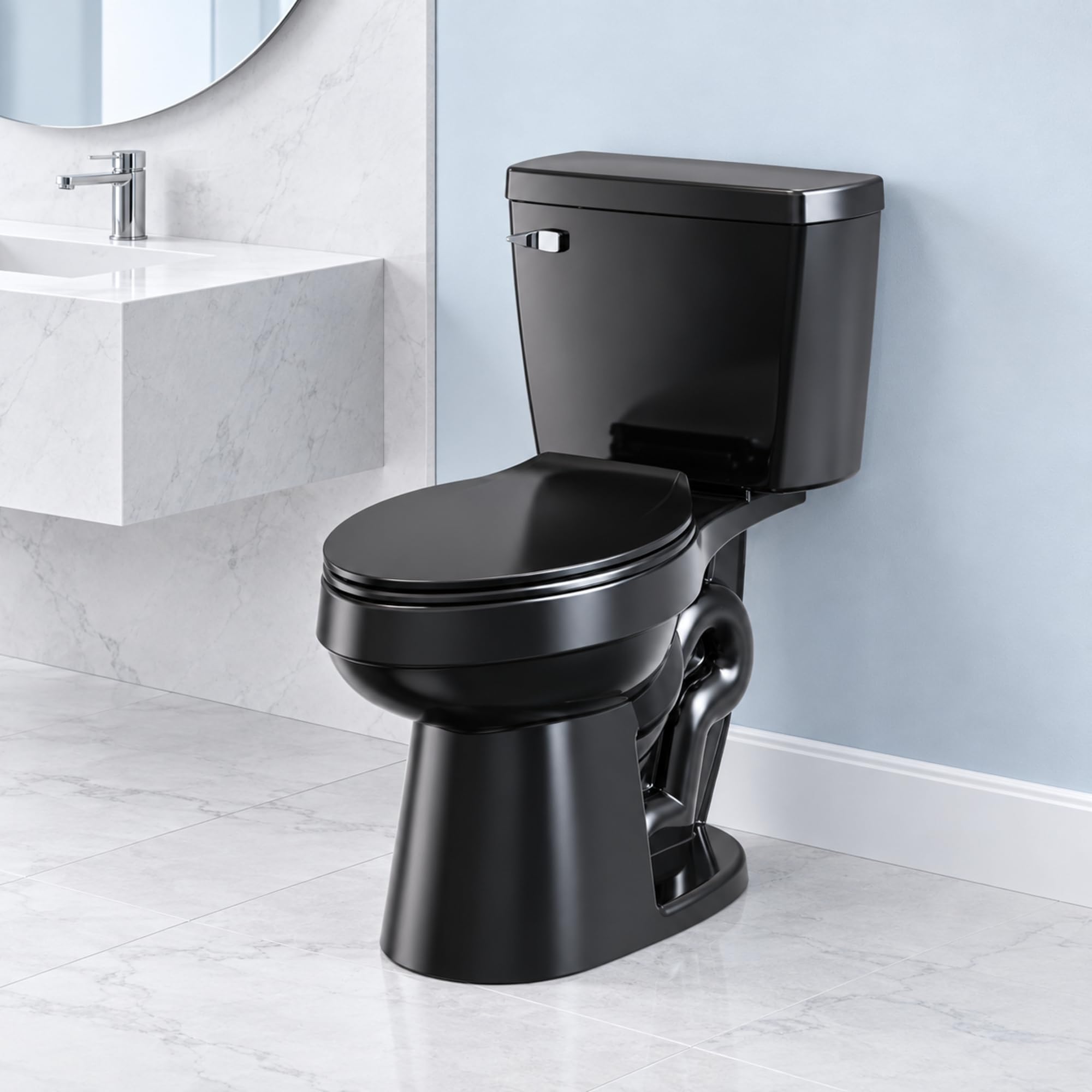 ELLAI Two Piece Elongated Toilets ADA Chair Comfort Height 17.24" Powerful Single