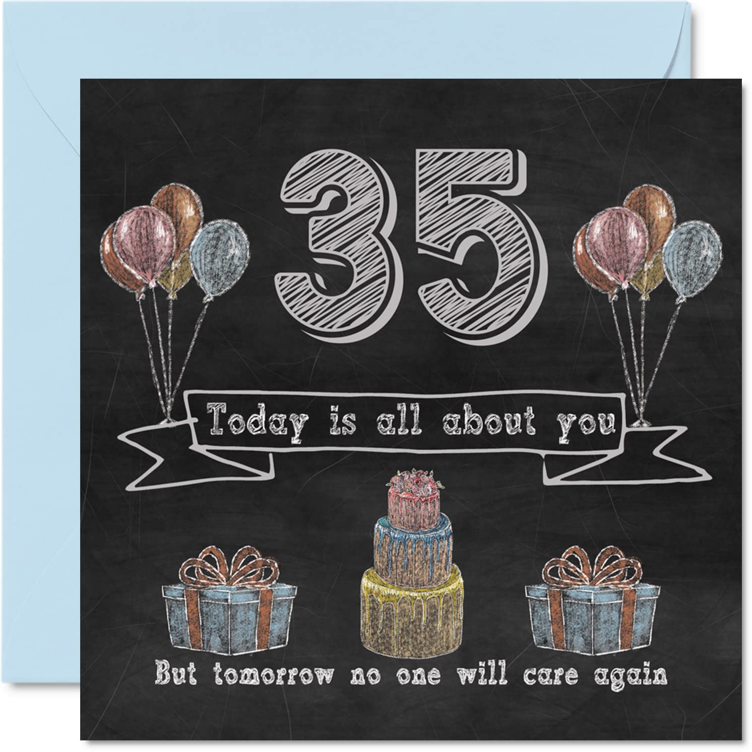 Funny 35th Birthday Cards for Men Woman - Chalk Blackboard - Happy Birthday Card for Auntie Mum Dad Daughter Son Sister Uncle Brother Cousin, 145mm Humour Banter Greeting Cards