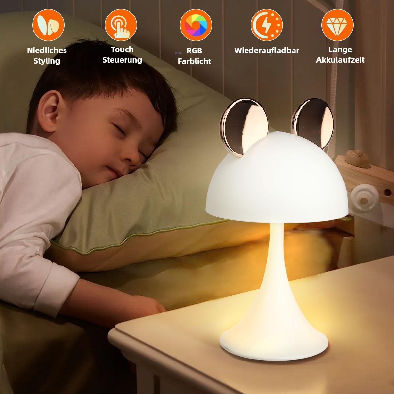 Wiederaufladbare Mausform LED Dimmbare Touch Schreibtischlampe Lesen Nachtlicht Niedliche Nachttischlampe (Gold)