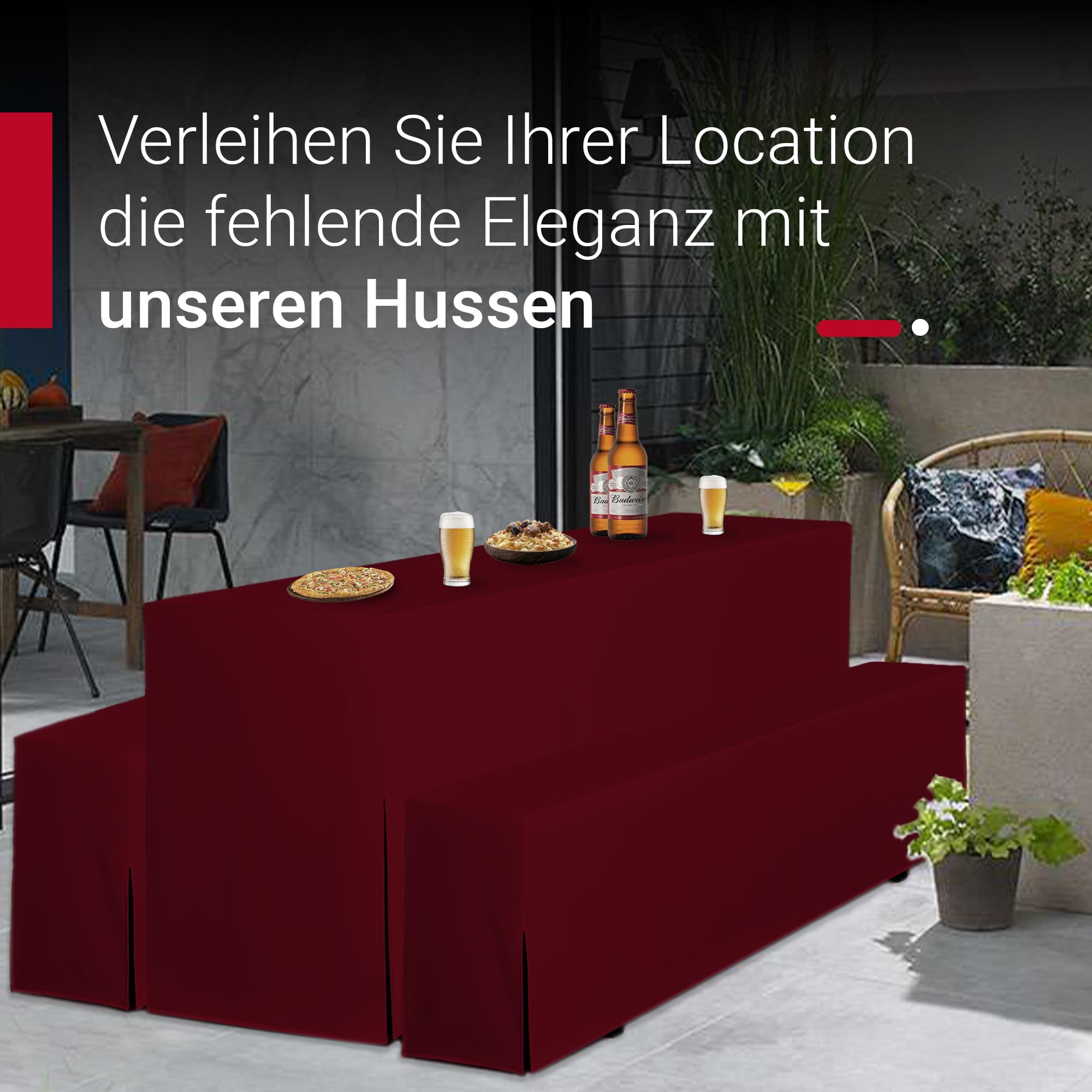 Stretch Hussen Set 3 teilig Rot für 70er Festzeltgarnitur