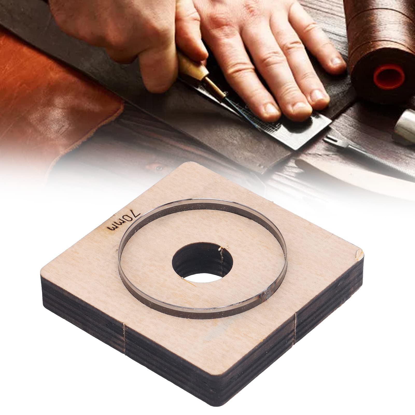 Fustelle per Pelle con Tavola di Legno, Stampi per Punzonatura in Acciaio Legato Fustella Rotonda per Cartone per Portafogli in Tessuto di Pelle da 70 mm