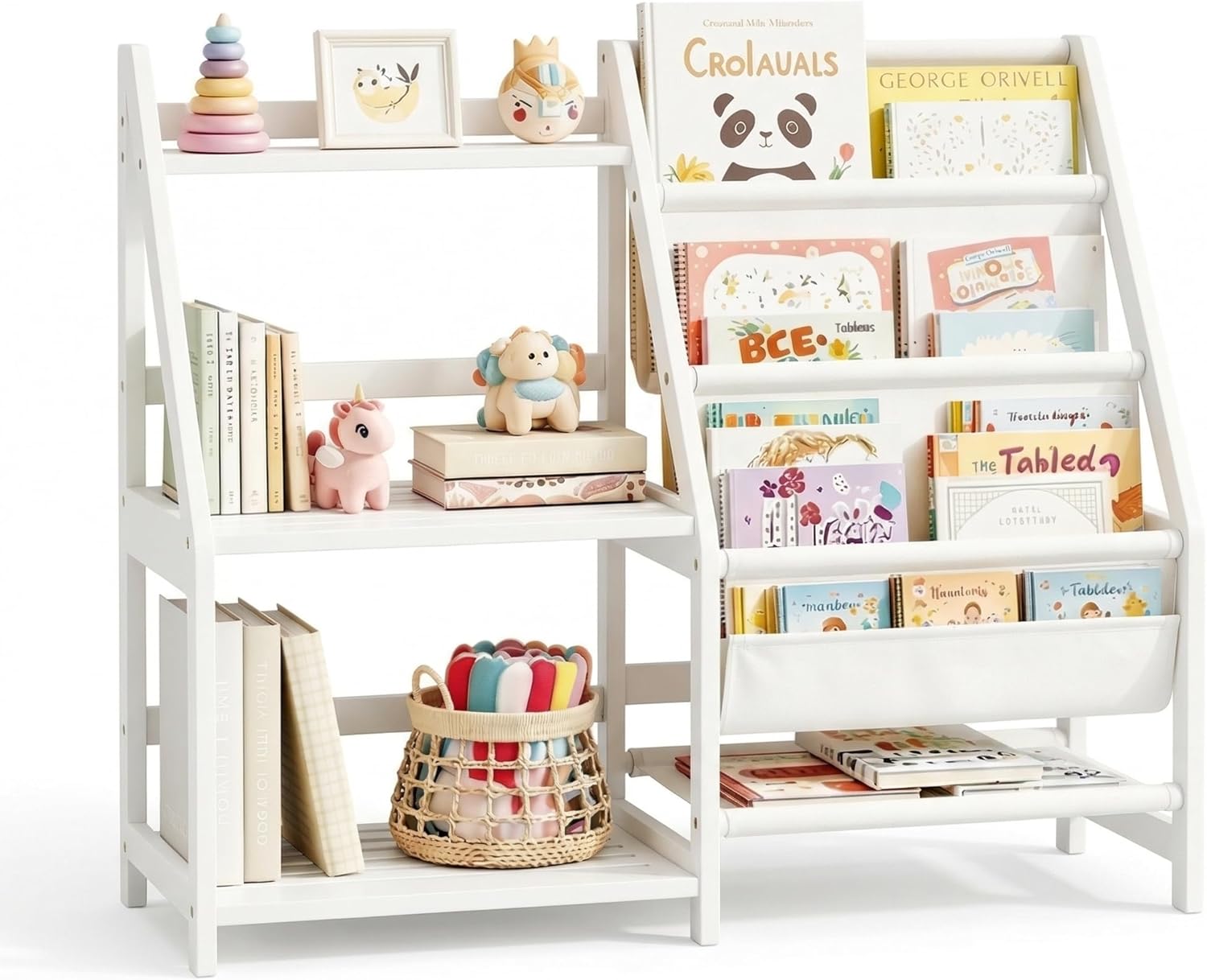 BAMBANG Kids Bookshelf with Storage, 3 Tier Toddler Book Shelf, Small Kids Bookcase, Montessori Bookshelf Baby Bookcase for Nursery, Bedroom, Playroom, White