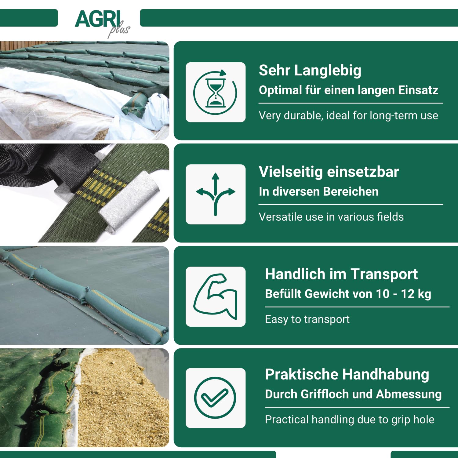 AGRI plus Lot de 50 sacs de sable pour silo avec poignée I Sacs de sable à remplir d'une capacité de 14 kg I 270 x 1000 x 1200 mm I Sacs d'inondation avec fermeture métallique I Sac de sable pour silo