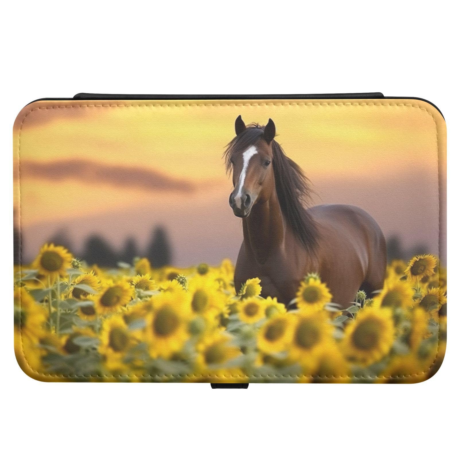 Haskirky Horse Sunflowers Jewelry Box Portable PU Leather Travel Jewelry Organize for Women Jewelry Storage Display Holder for Ring, Necklace, Earring