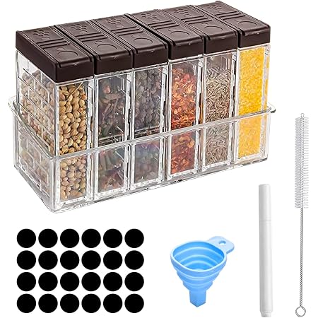 Lot de 6 boîtes à épices, Boîtes empilables transparentes pour la cuisine - Maison Lot de 6 boîtes à épices, Boîtes empilables transparentes pour la cuisine - Maison