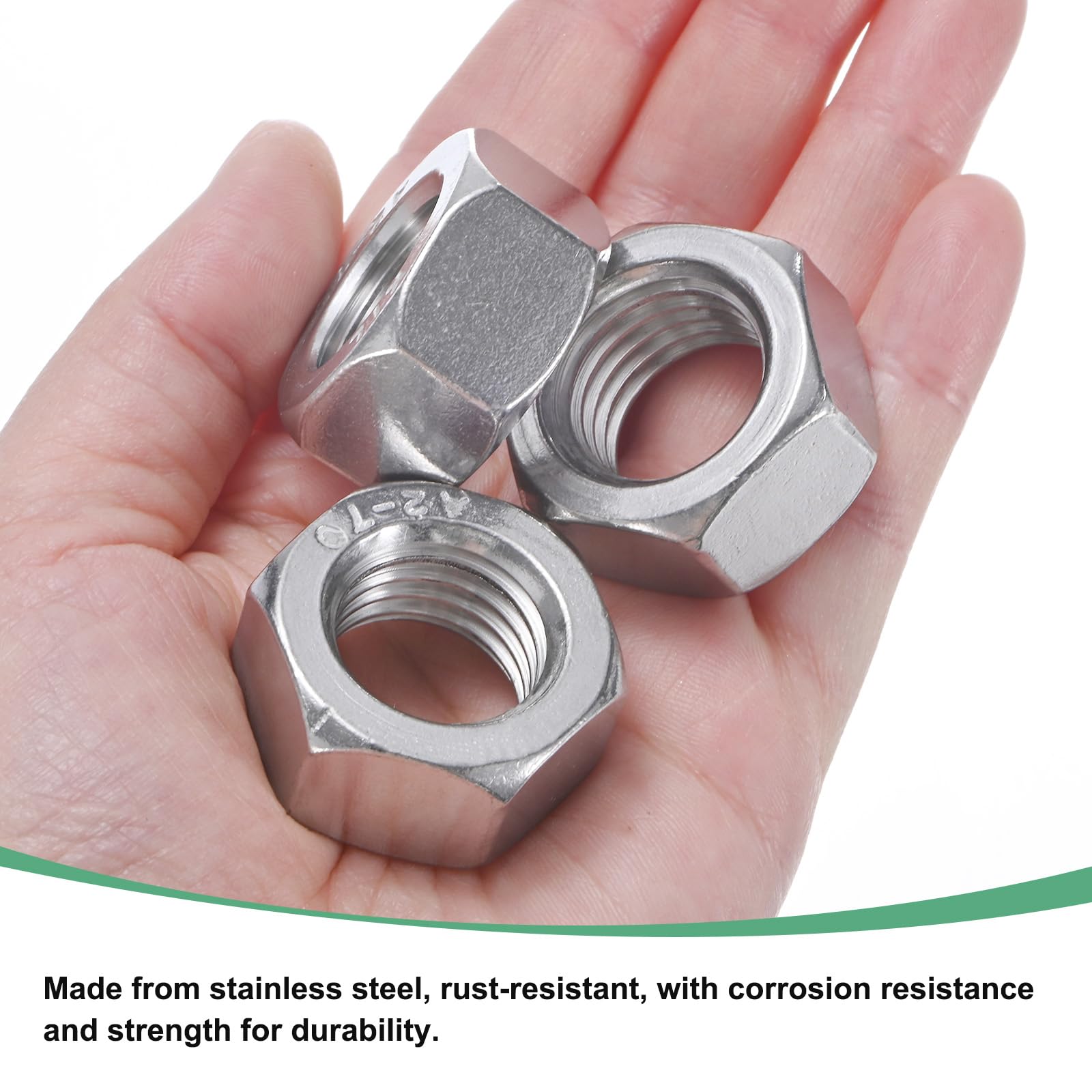 M METERXITY 10-Pack Metric Hex Nuts M20 x 2.5mm Thread Stainless Steel Hexagon Nut Hex Nut Metric Nuts for Machinery/Automotive/Repair/Industrial - Image 2