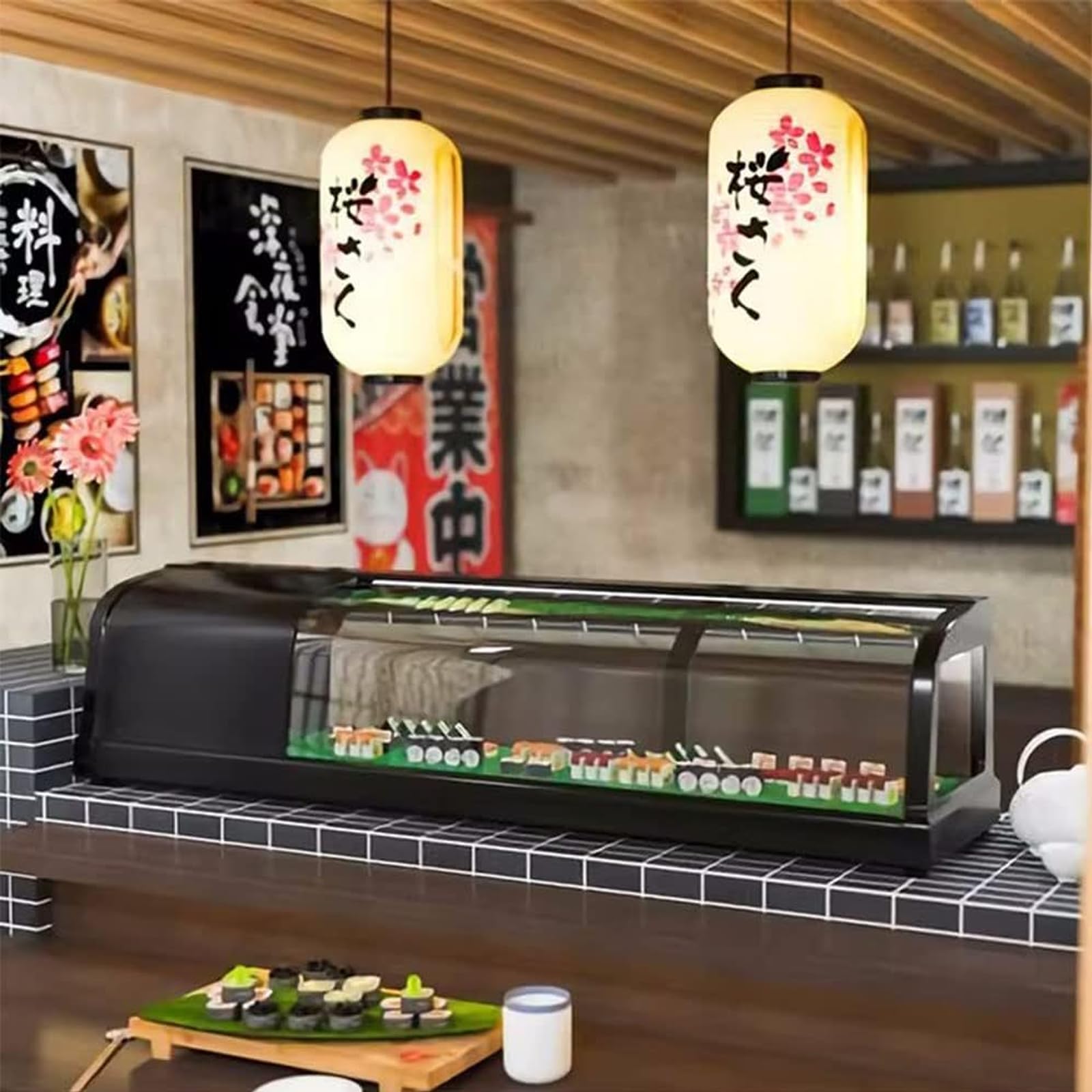 Witryna Chłodnicza Do Sushi, Komercyjna Szafka Do Sashimi Chłodzony Pulpit Utrzymujący Świeżość Jednowarstwowa Szafka Do Gotowania Łososia Witryna Z Żywnością Owocową