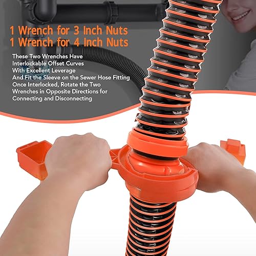 Vista 4 de TOPINCN 1 Set Rv Sewer Fitting Wrench 3In Coupling Spanner 4In Hose Caps for Universal Activation Hose Watering Orange Parts Connectors