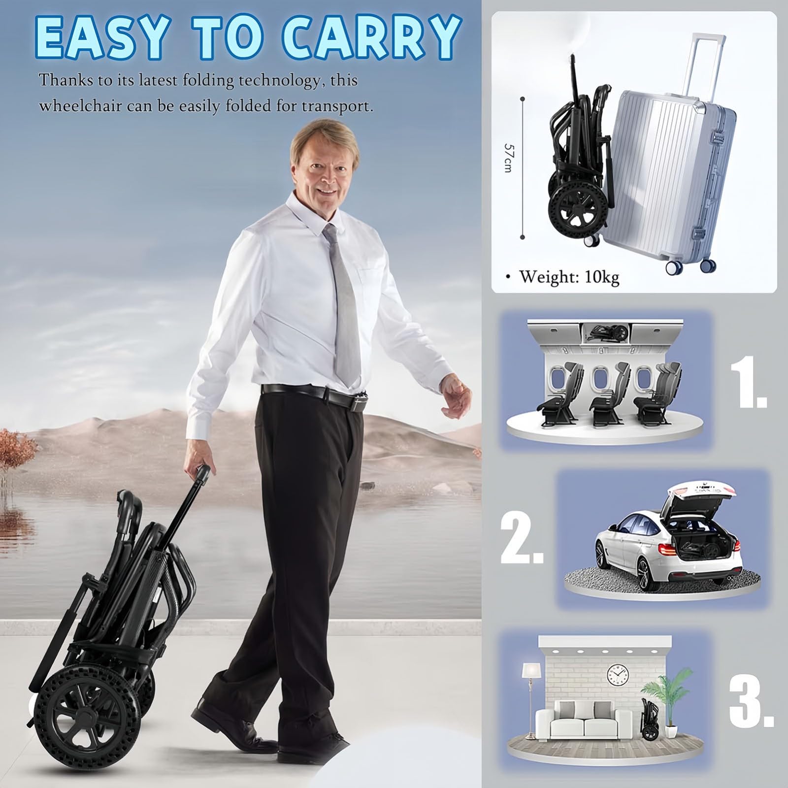Silla de ruedas de transporte, ligera, plegable, estrecha, extra ligera, de aluminio, ultraligera para el hogar y los viajes, silla de ruedas plegable pequeña