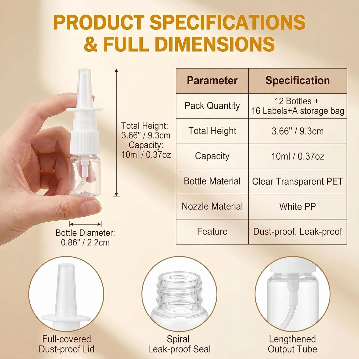 12 Pcs 10ml/0.34oz Empty Clear Nasal Spray Bottles, Plastic Refillable Fine Mist Sprayers with Labels & Storage Bag, Travel Size Containers for Cosmetics & Perfume