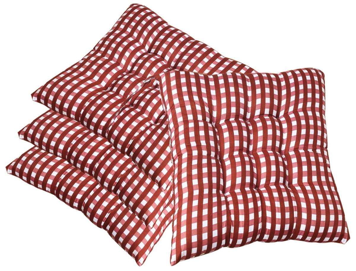 AOOPOO Set of 4 Chair Cushion Pads, Square Plaid Chairs Seat Pad for Kitchen/Dining/Garden Seat Cushions with Ties, 16" x 16" Thick Soft Comfy Seating for Indoor/Outdoor Decors (Small checks-brown) — image 1