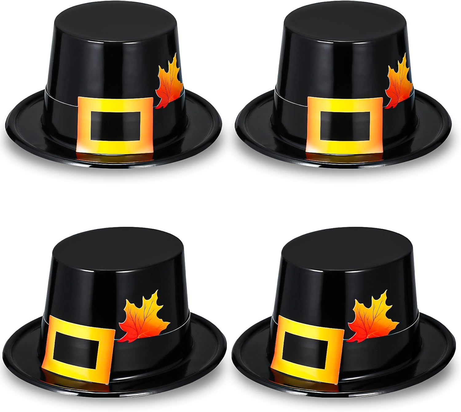 Liliful 4 Pcs Pilgrim Hats Thanksgiving Hat Thanksgiving Novelty Top Hats Cosplay Costume Accessory for Adults Golden Glossy