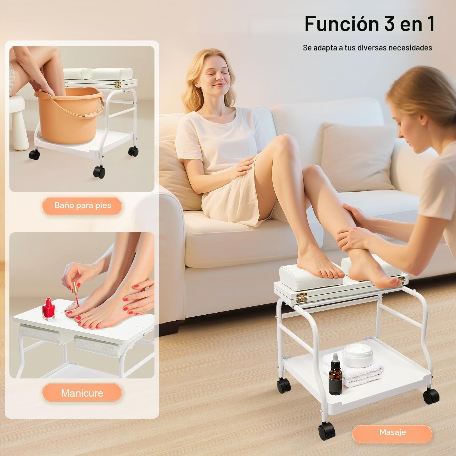 Carritos de Salón, Carrito Portátil, Pedicura, Manicura, Salón de Belleza, Baño de Pies, Reposapiés Spa, para Salones de Belleza, Clínicas Médicas, Salones de Peluquería, Baños, Casa, 50 x 42 x 47 cm,