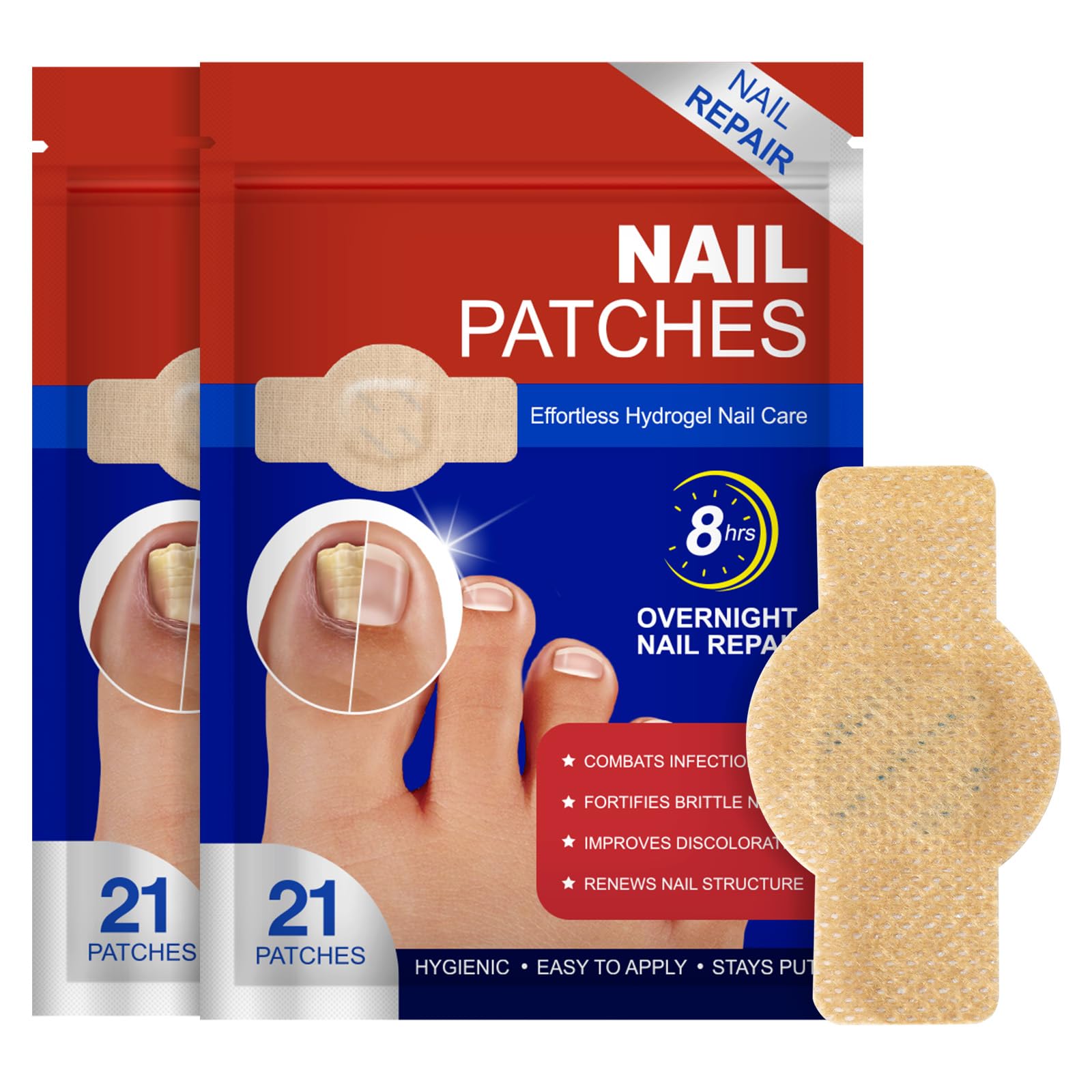 Toenail Treatment Extra Strength, Nail Repair Patches, 8 Hours Overnight Renewal for Thick, Brittle and Discolored Toe Nail, Repair & Strengthen Damaged Foot Nails, 2 Pack (42 Pcs)