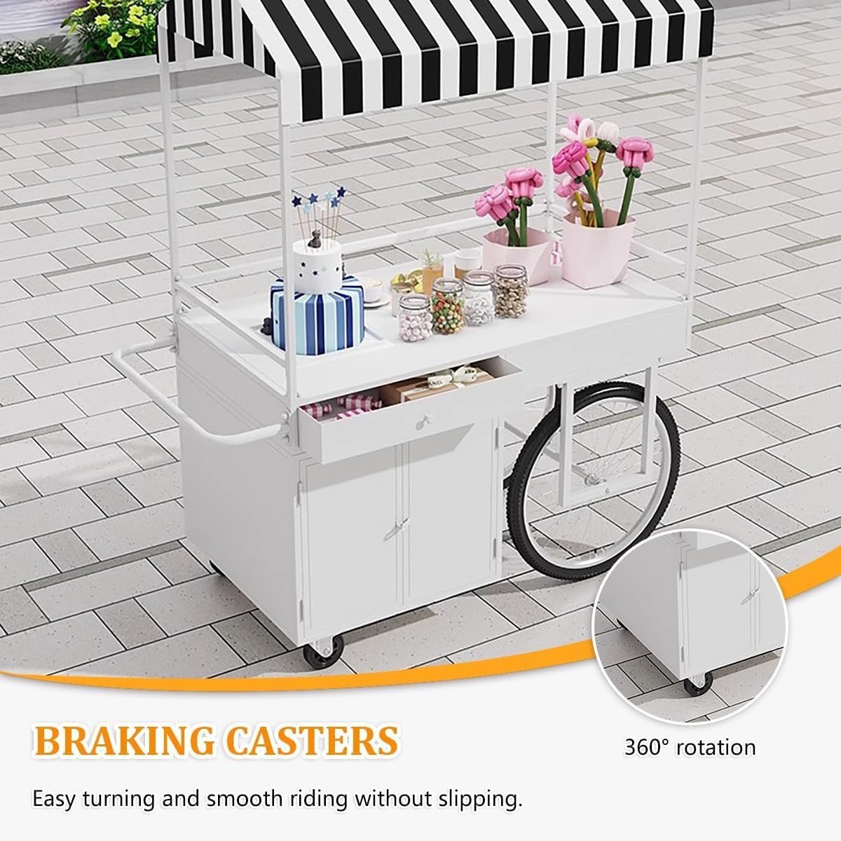 Chariot Mobile pour Vendeur De Street Food avec Auvent et Boîte De Rangement, Chariot de Stand Portable pour Vendeur en Extérieur pour Vente et Présentation(Yellow)